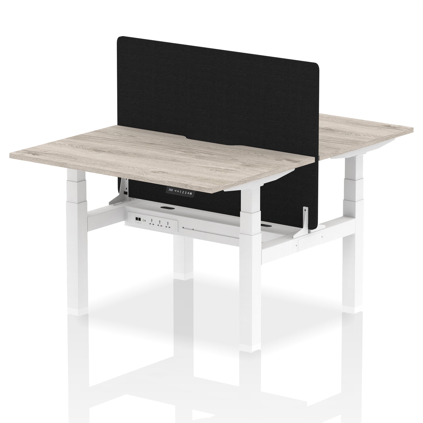 Air Back-to-Back Scalloped Edge Height Adjustable Bench Desk - 2 Person with Black Straight Screen - 1200mm, 1400mm, 1600mm - Multiple Colour Options