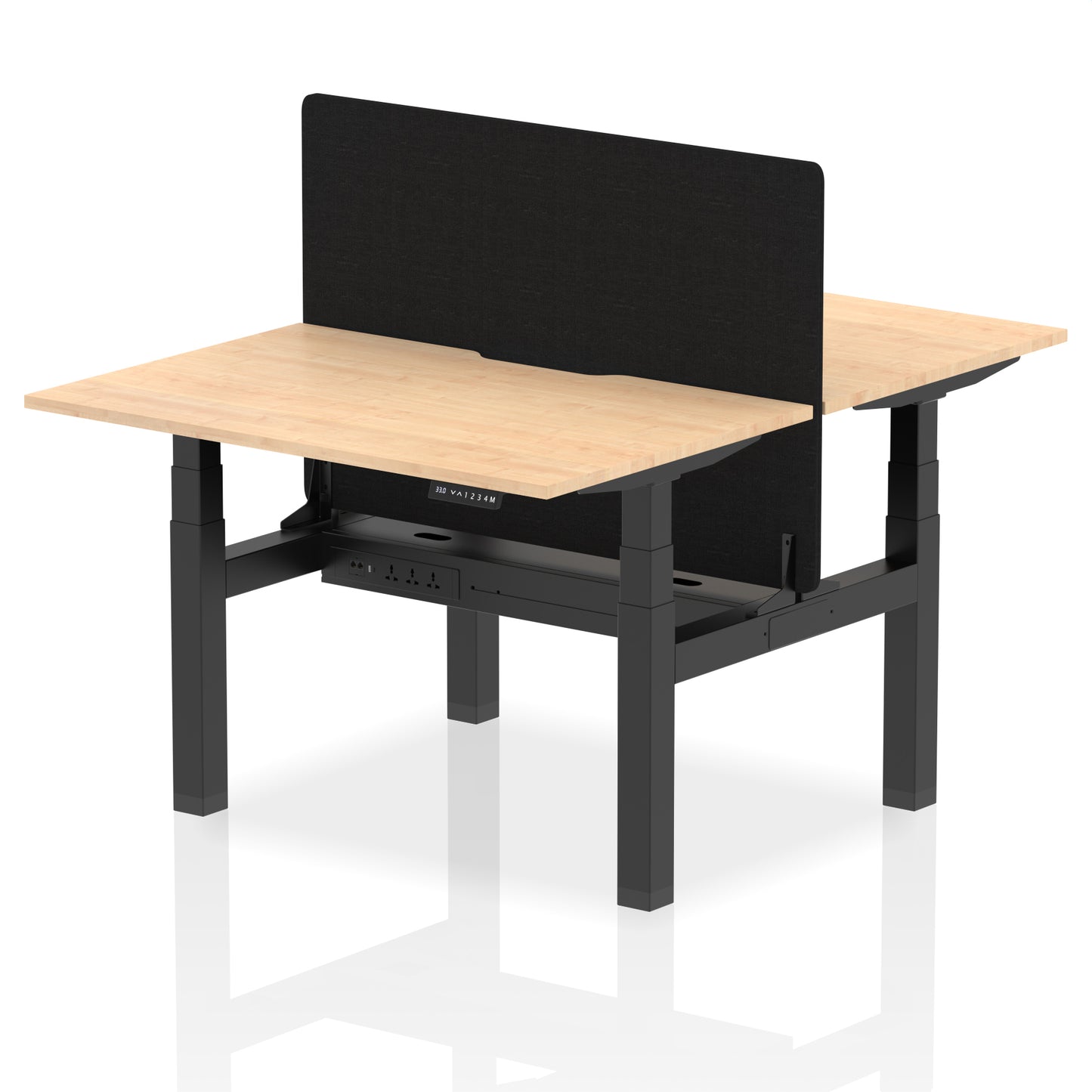 Air Back-to-Back Scalloped Edge Height Adjustable Bench Desk - 2 Person with Black Straight Screen - 1200mm, 1400mm, 1600mm - Multiple Colour Options