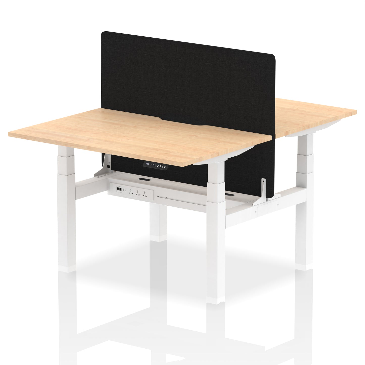 Air Back-to-Back Scalloped Edge Height Adjustable Bench Desk - 2 Person with Black Straight Screen - 1200mm, 1400mm, 1600mm - Multiple Colour Options
