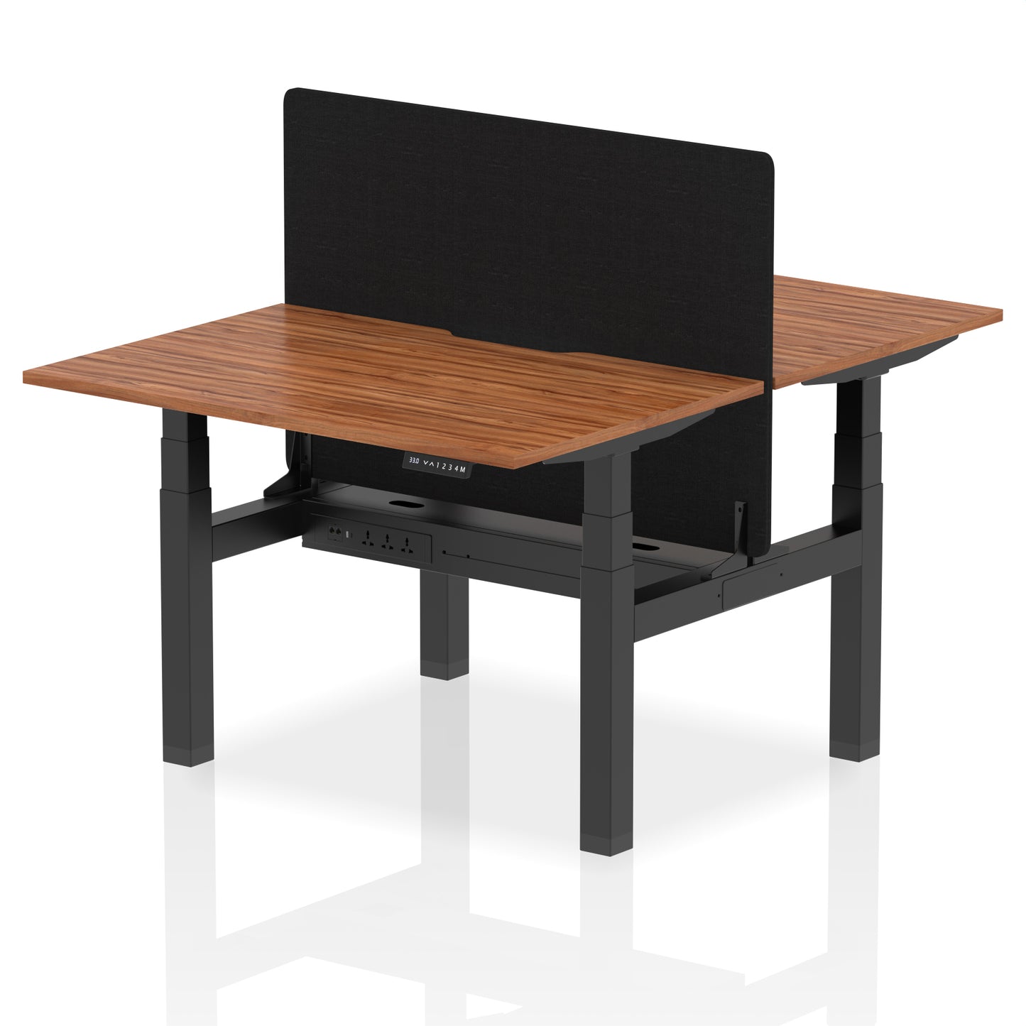 Air Back-to-Back Scalloped Edge Height Adjustable Bench Desk - 2 Person with Black Straight Screen - 1200mm, 1400mm, 1600mm - Multiple Colour Options