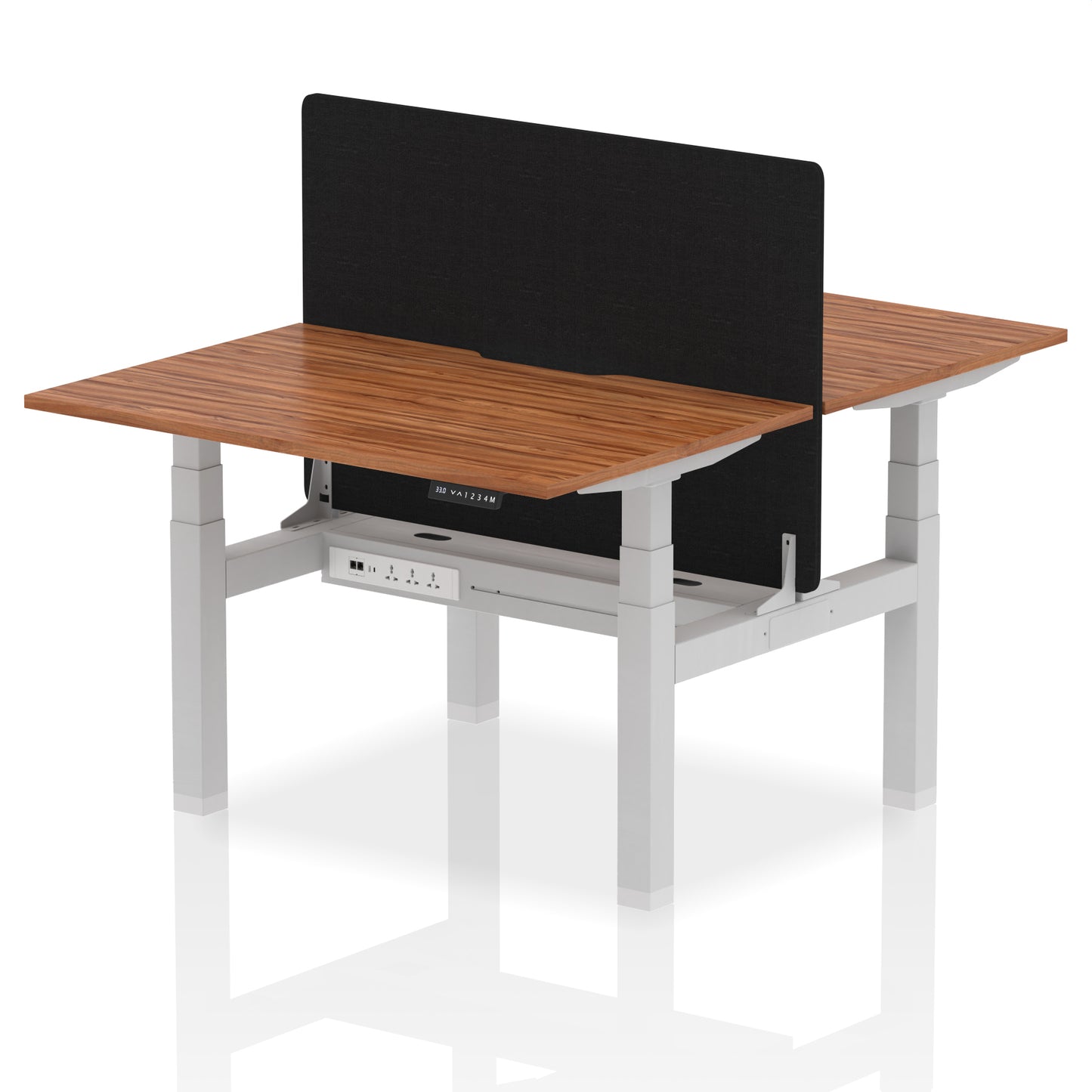 Air Back-to-Back Scalloped Edge Height Adjustable Bench Desk - 2 Person with Black Straight Screen - 1200mm, 1400mm, 1600mm - Multiple Colour Options