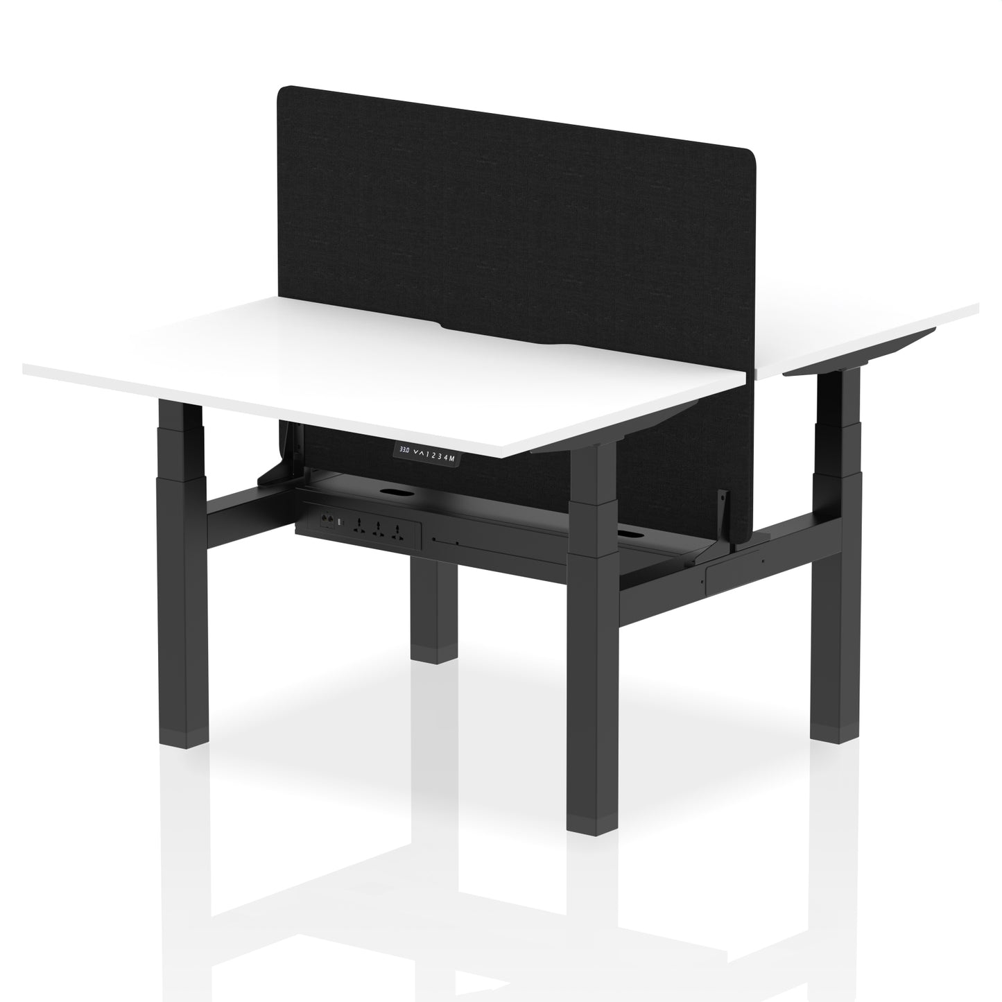 Air Back-to-Back Scalloped Edge Height Adjustable Bench Desk - 2 Person with Black Straight Screen - 1200mm, 1400mm, 1600mm - Multiple Colour Options