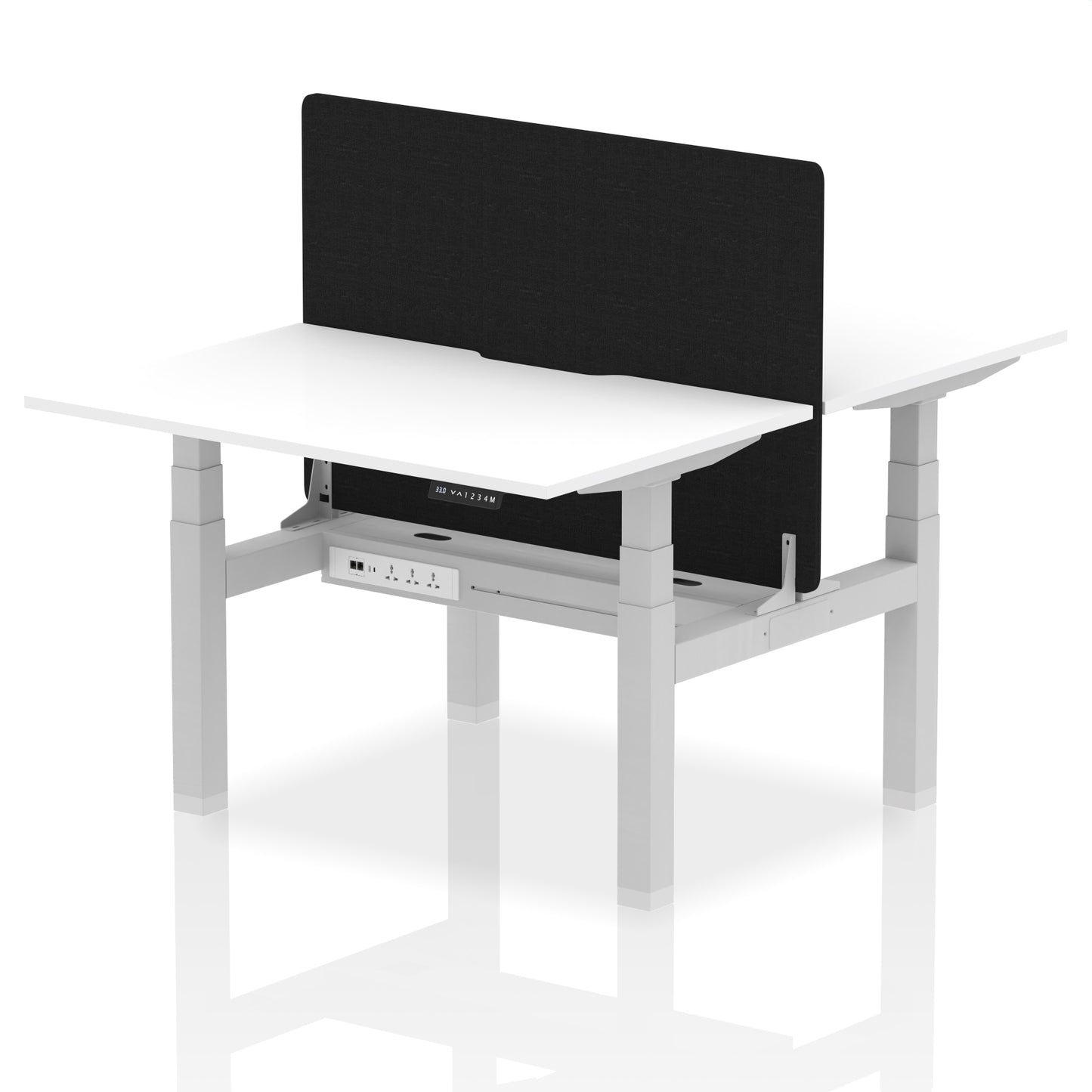 Air Back-to-Back Scalloped Edge Height Adjustable Bench Desk - 2 Person with Black Straight Screen - 1200mm, 1400mm, 1600mm - Multiple Colour Options