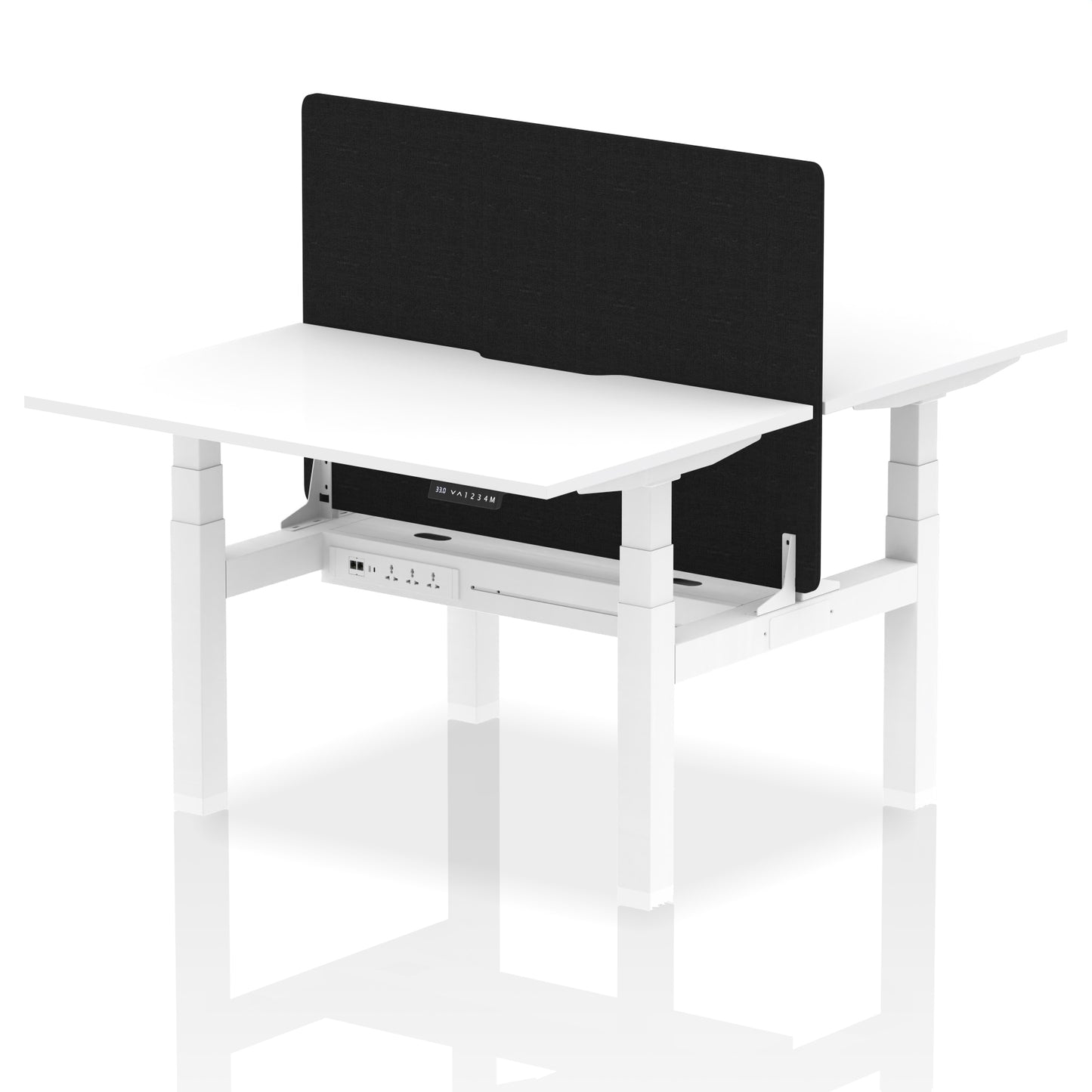 Air Back-to-Back Scalloped Edge Height Adjustable Bench Desk - 2 Person with Black Straight Screen - 1200mm, 1400mm, 1600mm - Multiple Colour Options
