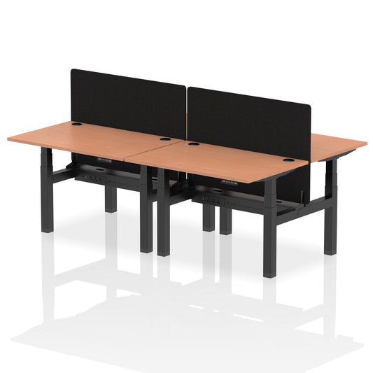 Air Back-to-Back Height Adjustable Bench Desk - 4 Person with Black Straight Screen - 1200mm, 1400mm, 1600mm, 1800mm - Multiple Colour Options