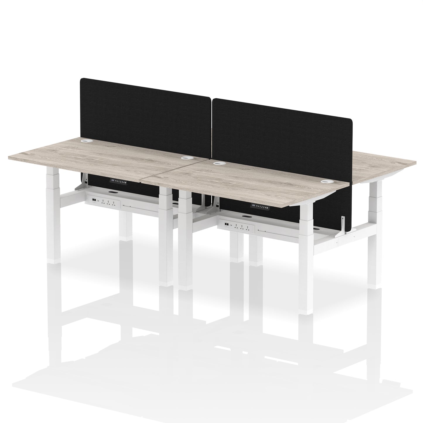Air Back-to-Back Height Adjustable Bench Desk - 4 Person with Black Straight Screen - 1200mm, 1400mm, 1600mm, 1800mm - Multiple Colour Options
