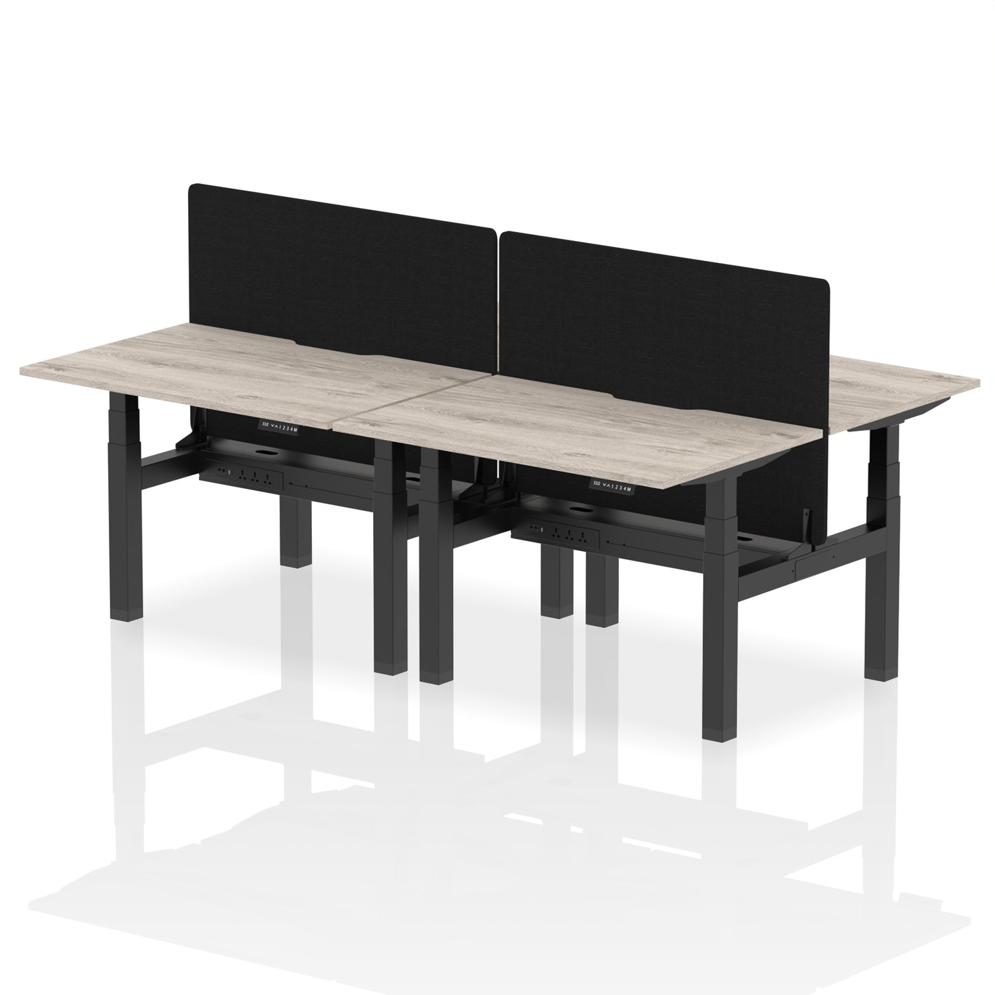 Air Back-to-Back Scalloped Edge Height Adjustable Bench Desk - 4 Person with Black Straight Screen - 1200mm, 1400mm, 1600mm - Multiple Colour Options