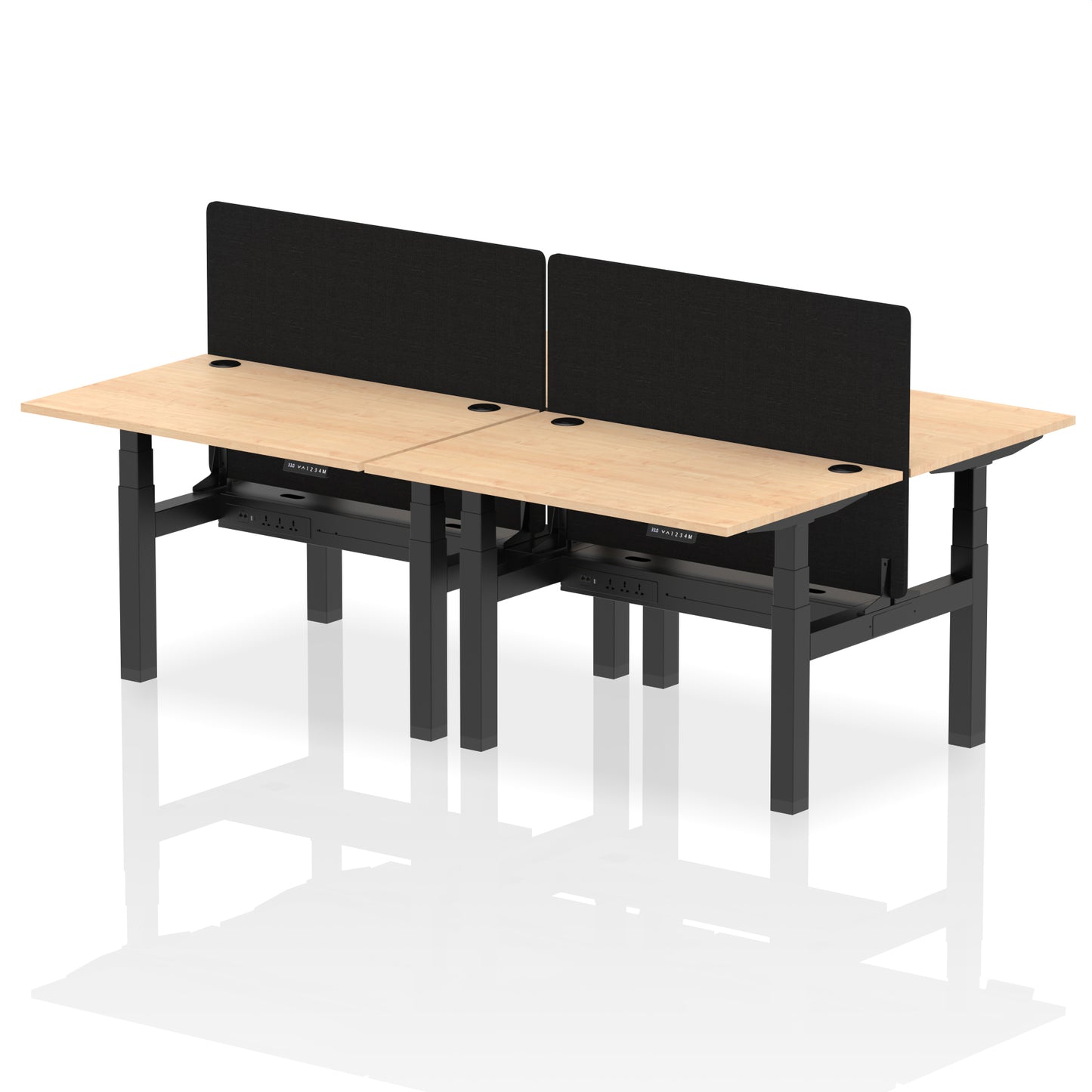 Air Back-to-Back Height Adjustable Bench Desk - 4 Person with Black Straight Screen - 1200mm, 1400mm, 1600mm, 1800mm - Multiple Colour Options