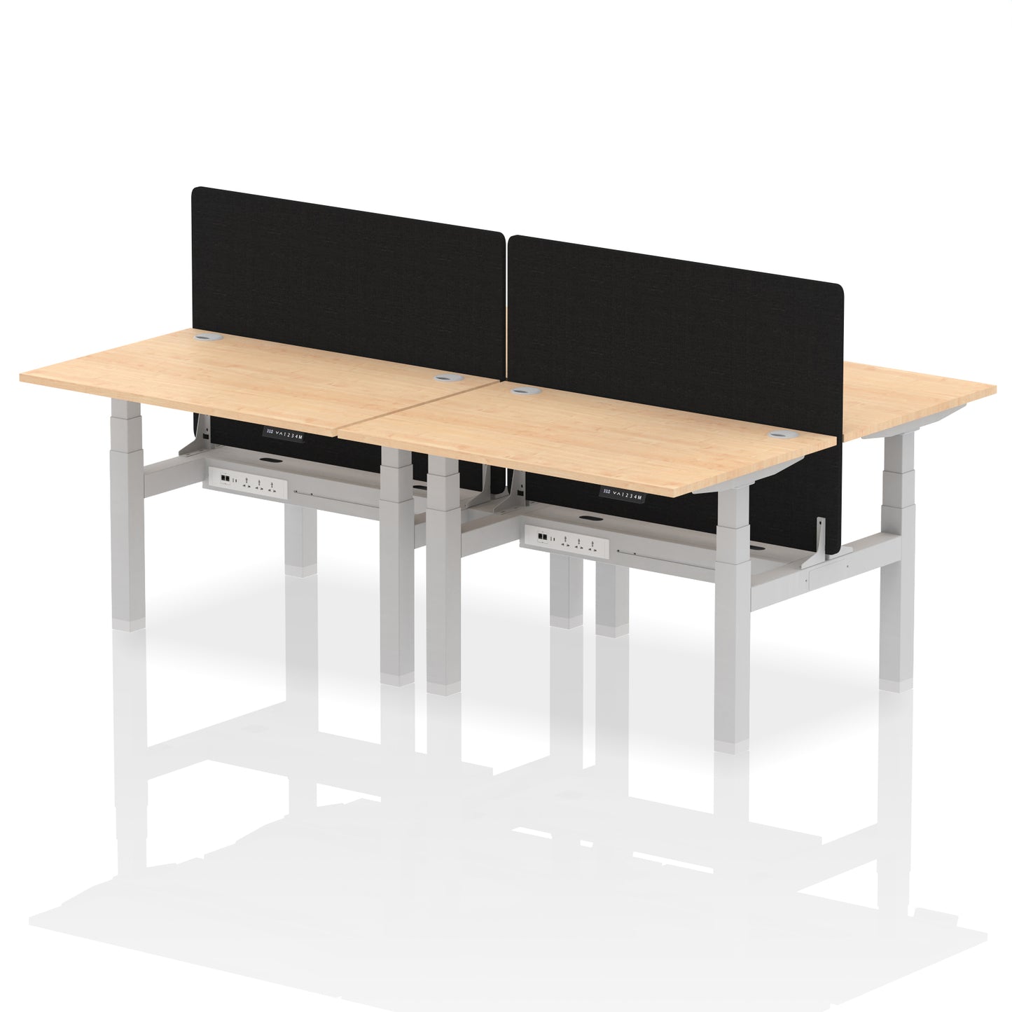 Air Back-to-Back Height Adjustable Bench Desk - 4 Person with Black Straight Screen - 1200mm, 1400mm, 1600mm, 1800mm - Multiple Colour Options