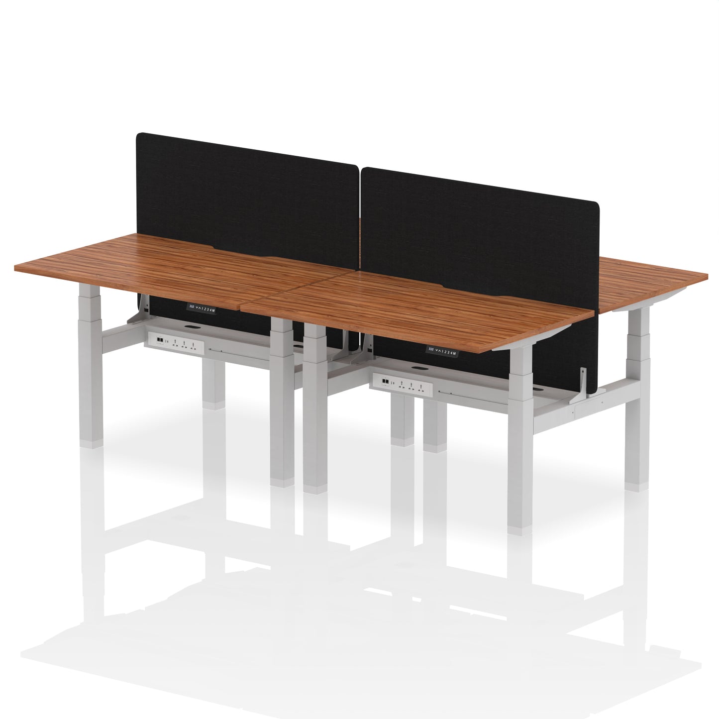 Air Back-to-Back Scalloped Edge Height Adjustable Bench Desk - 4 Person with Black Straight Screen - 1200mm, 1400mm, 1600mm - Multiple Colour Options