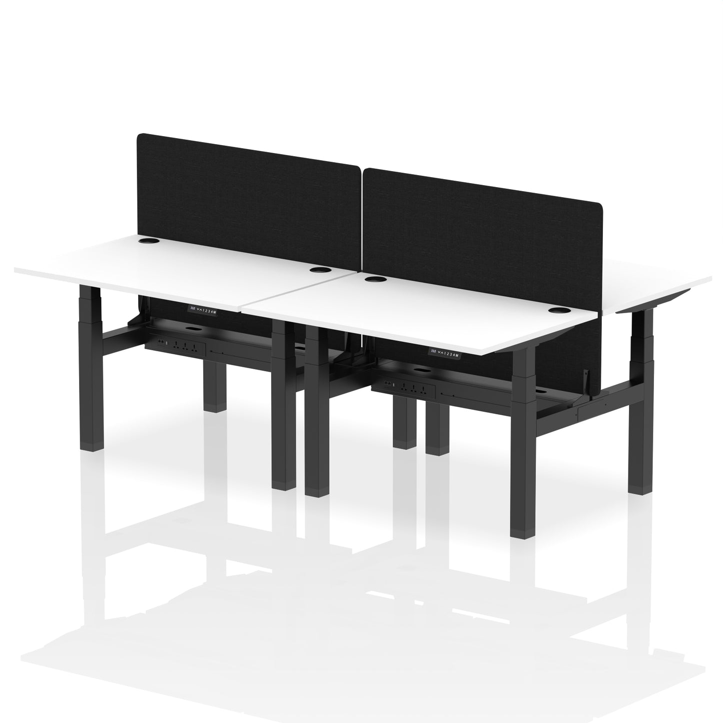 Air Back-to-Back Height Adjustable Bench Desk - 4 Person with Black Straight Screen - 1200mm, 1400mm, 1600mm, 1800mm - Multiple Colour Options