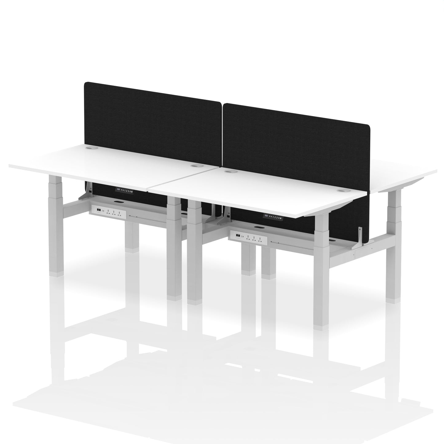 Air Back-to-Back Height Adjustable Bench Desk - 4 Person with Black Straight Screen - 1200mm, 1400mm, 1600mm, 1800mm - Multiple Colour Options