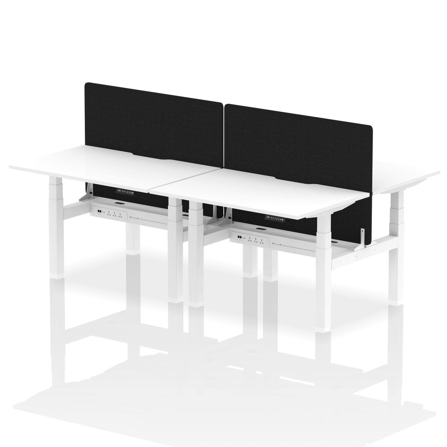 Air Back-to-Back Scalloped Edge Height Adjustable Bench Desk - 4 Person with Black Straight Screen - 1200mm, 1400mm, 1600mm - Multiple Colour Options