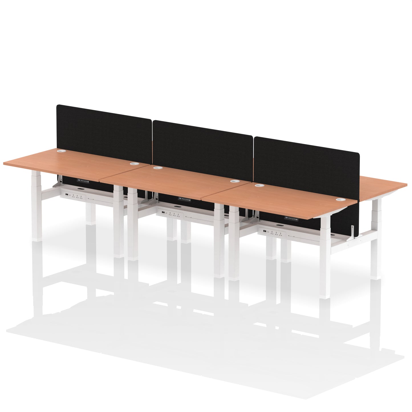 Air Back-to-Back Height Adjustable Bench Desk - 6 Person with Black Straight Screen - 1200mm, 1400mm, 1600mm, 1800mm - Multiple Colour Options