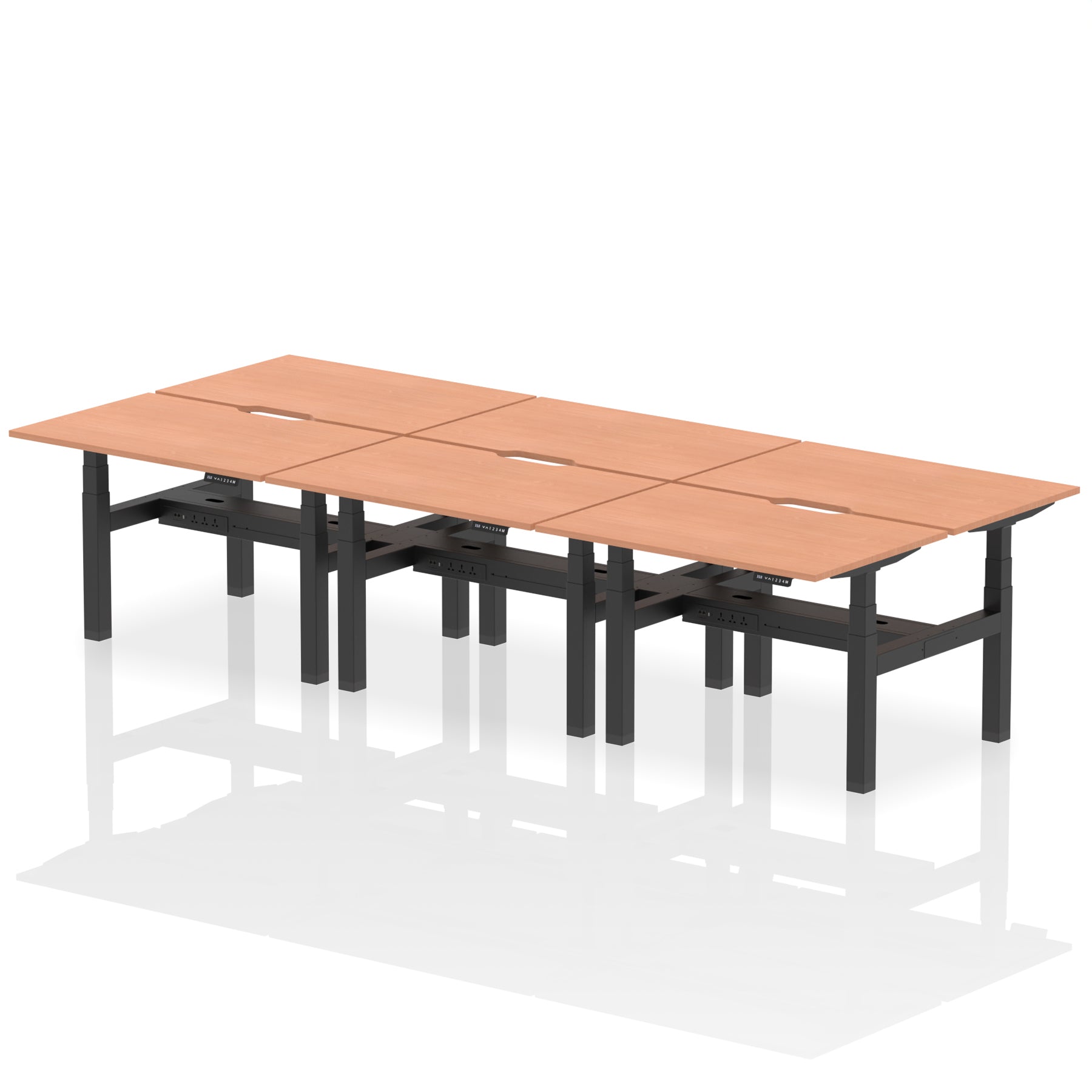 Air Back-to-Back Scalloped Edge Height Adjustable Bench Desk - 6 Person - 1200mm, 1400mm, 1600mm - Multiple Colour Options