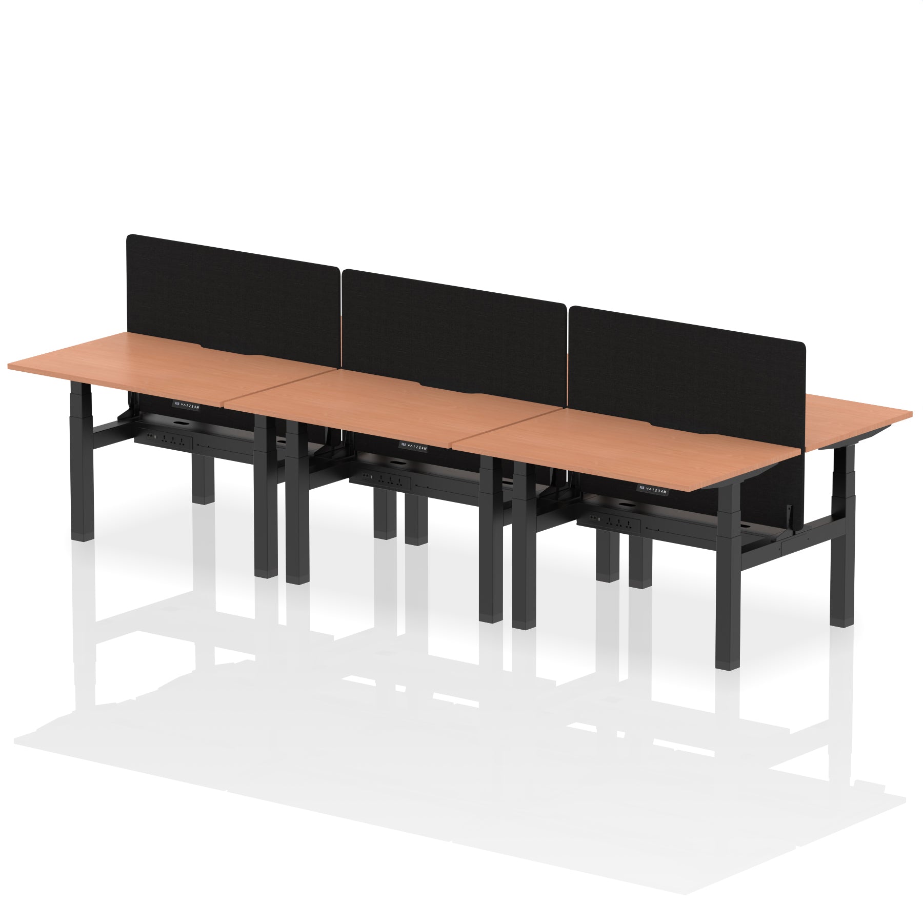 Air Back-to-Back Scalloped Edge Height Adjustable Bench Desk - 6 Person with Black Straight Screen - 1200mm, 1400mm, 1600mm - Multiple Colour Options