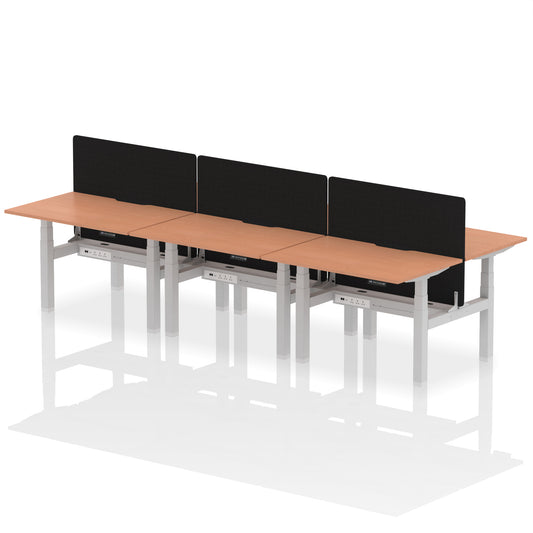 Air Back-to-Back Scalloped Edge Height Adjustable Bench Desk - 6 Person with Black Straight Screen - 1200mm, 1400mm, 1600mm - Multiple Colour Options