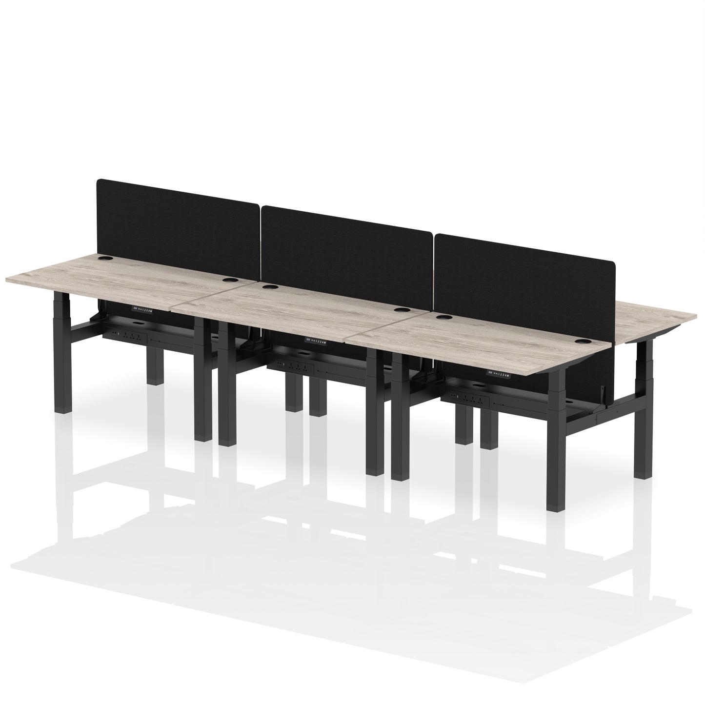 Air Back-to-Back Height Adjustable Bench Desk - 6 Person with Black Straight Screen - 1200mm, 1400mm, 1600mm, 1800mm - Multiple Colour Options
