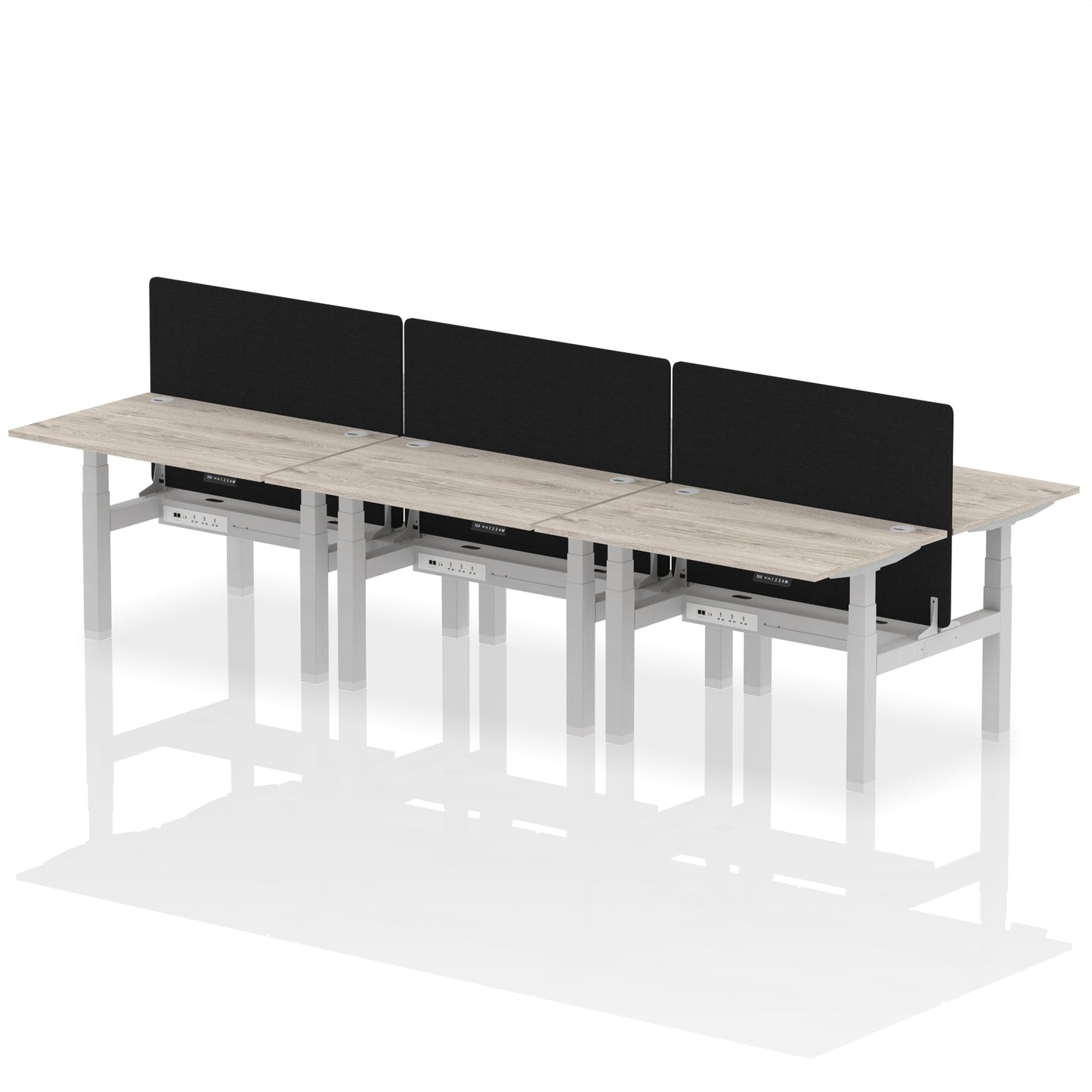 Air Back-to-Back Height Adjustable Bench Desk - 6 Person with Black Straight Screen - 1200mm, 1400mm, 1600mm, 1800mm - Multiple Colour Options
