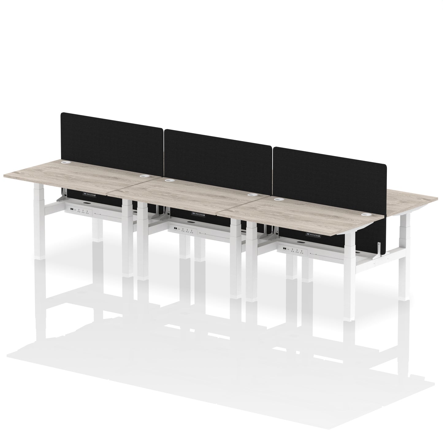Air Back-to-Back Height Adjustable Bench Desk - 6 Person with Black Straight Screen - 1200mm, 1400mm, 1600mm, 1800mm - Multiple Colour Options