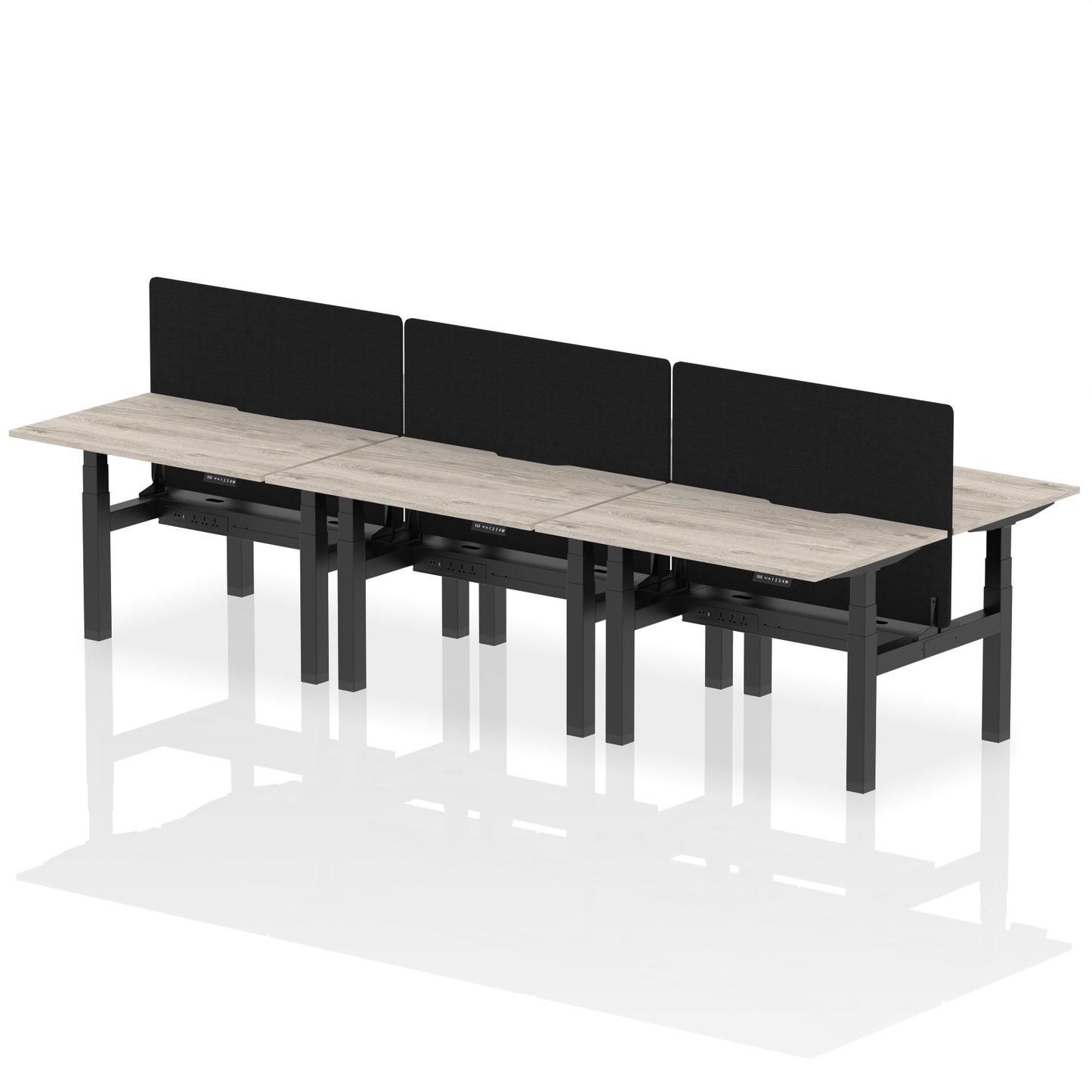 Air Back-to-Back Scalloped Edge Height Adjustable Bench Desk - 6 Person with Black Straight Screen - 1200mm, 1400mm, 1600mm - Multiple Colour Options
