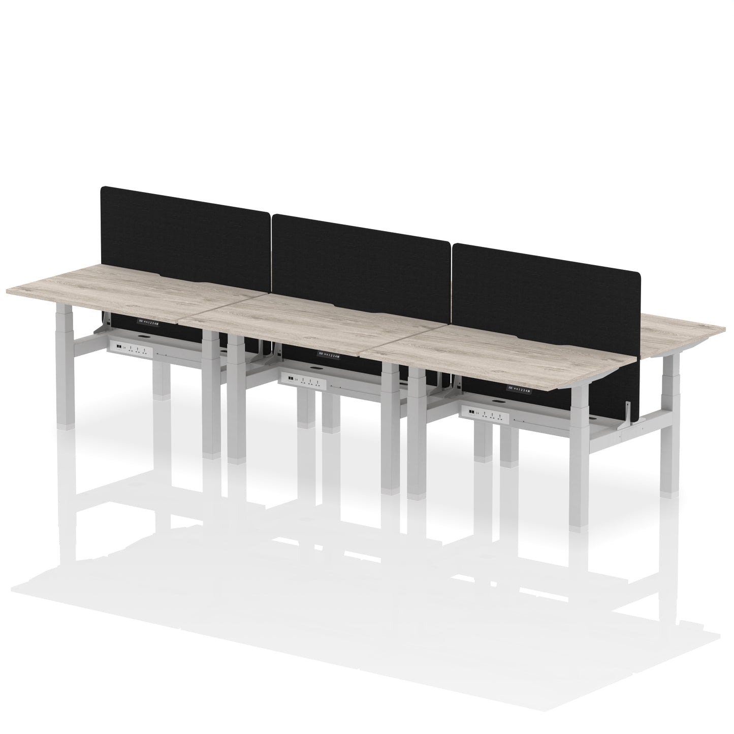 Air Back-to-Back Scalloped Edge Height Adjustable Bench Desk - 6 Person with Black Straight Screen - 1200mm, 1400mm, 1600mm - Multiple Colour Options