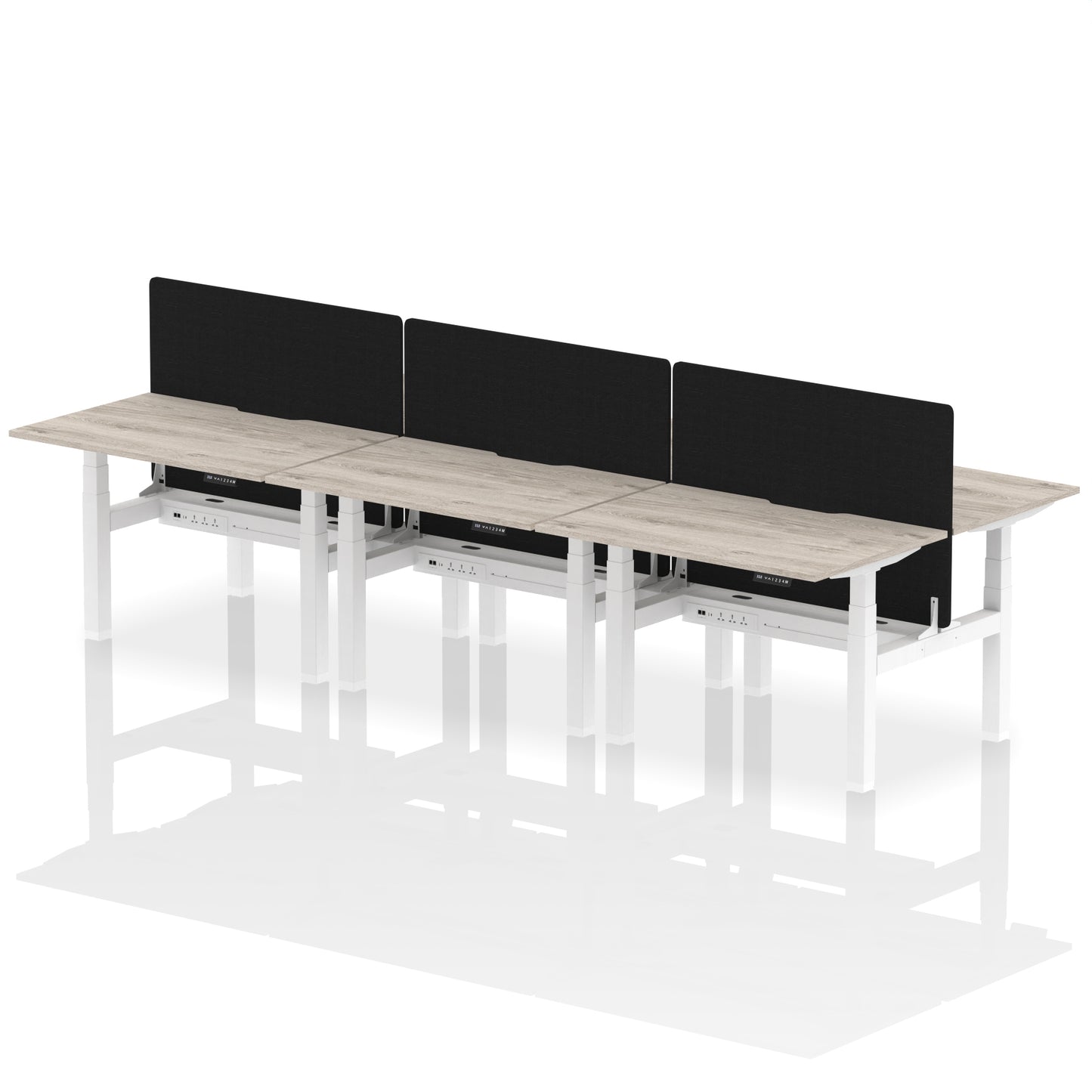 Air Back-to-Back Scalloped Edge Height Adjustable Bench Desk - 6 Person with Black Straight Screen - 1200mm, 1400mm, 1600mm - Multiple Colour Options