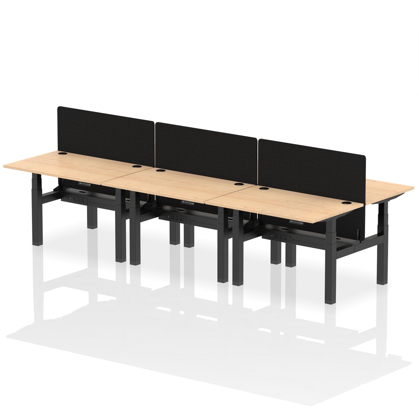 Air Back-to-Back Height Adjustable Bench Desk - 6 Person with Black Straight Screen - 1200mm, 1400mm, 1600mm, 1800mm - Multiple Colour Options