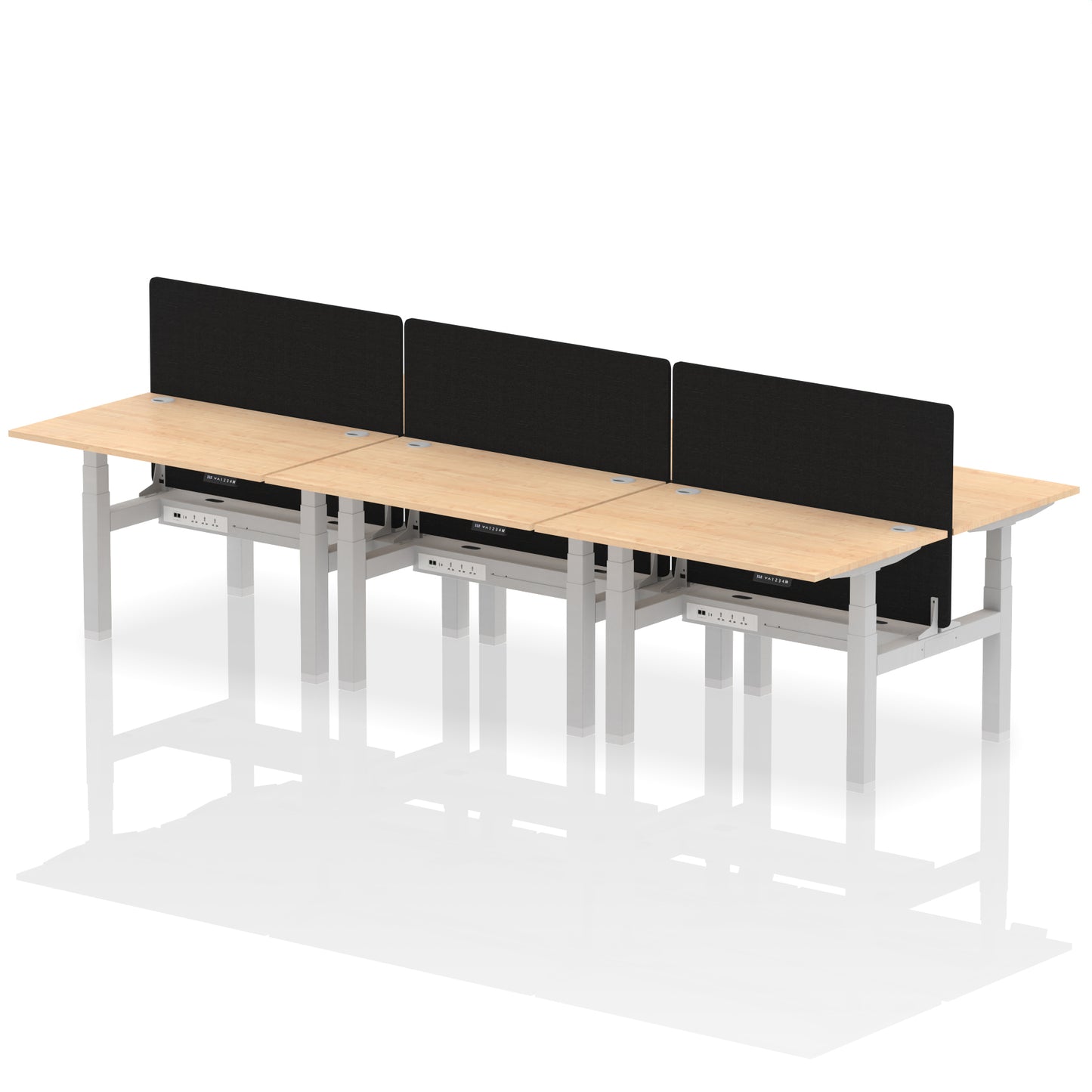 Air Back-to-Back Height Adjustable Bench Desk - 6 Person with Black Straight Screen - 1200mm, 1400mm, 1600mm, 1800mm - Multiple Colour Options