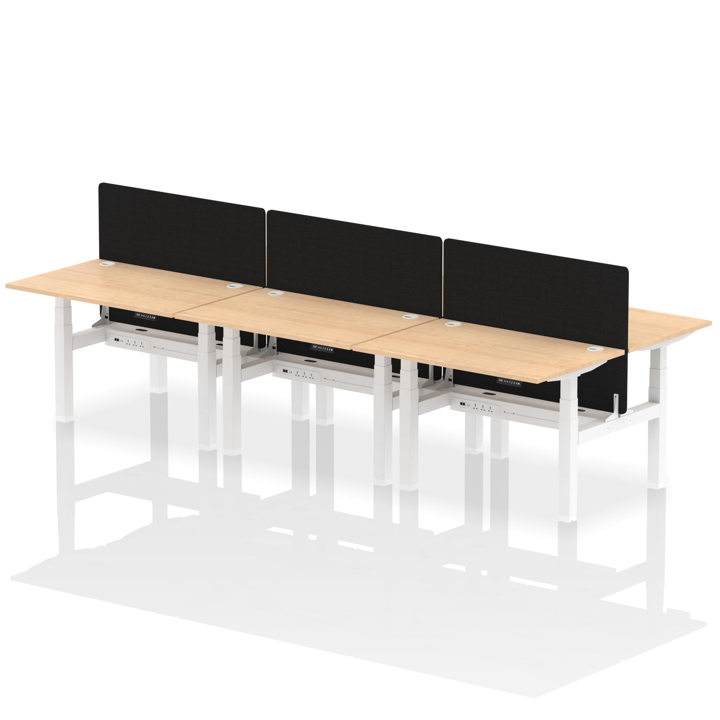 Air Back-to-Back Height Adjustable Bench Desk - 6 Person with Black Straight Screen - 1200mm, 1400mm, 1600mm, 1800mm - Multiple Colour Options