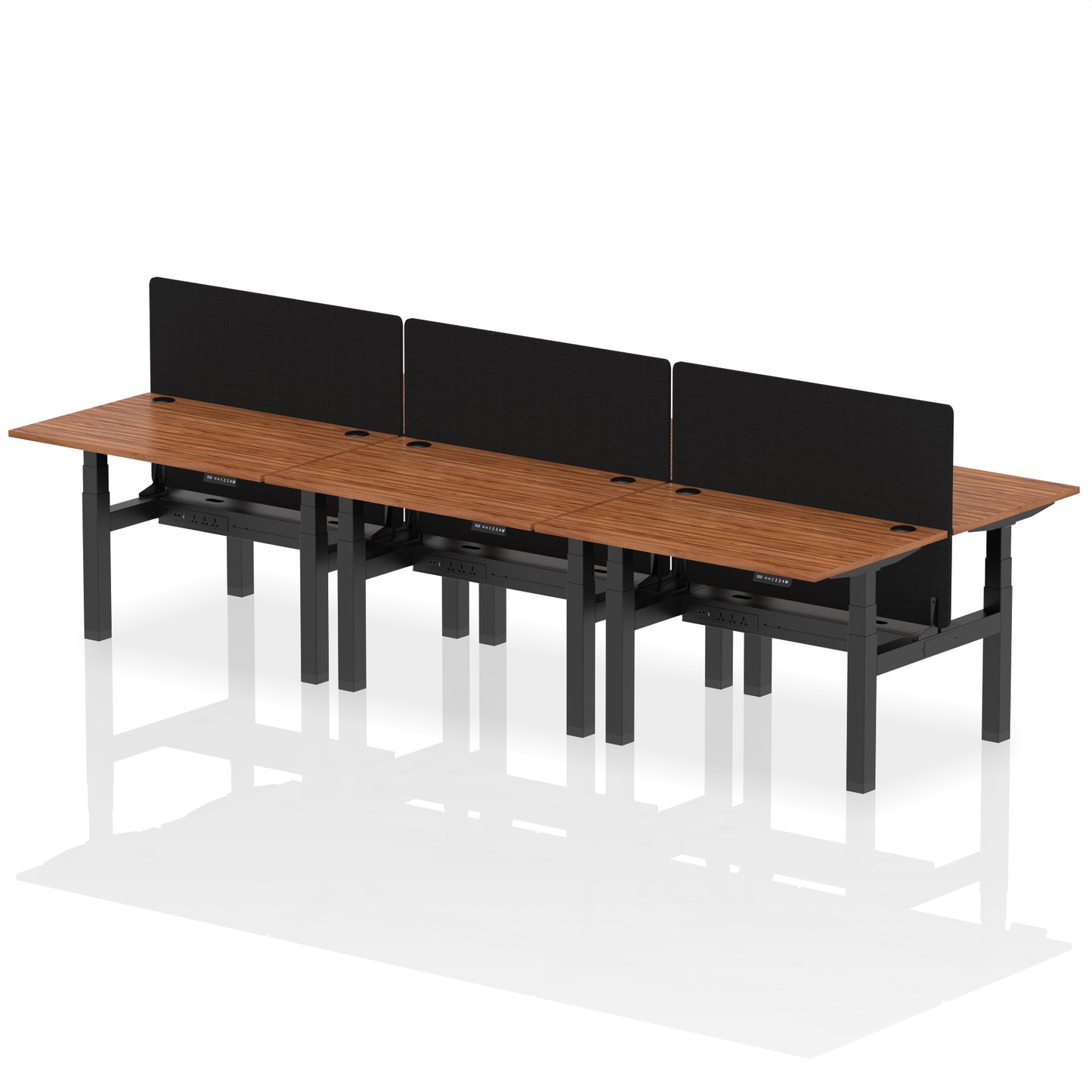 Air Back-to-Back Height Adjustable Bench Desk - 6 Person with Black Straight Screen - 1200mm, 1400mm, 1600mm, 1800mm - Multiple Colour Options