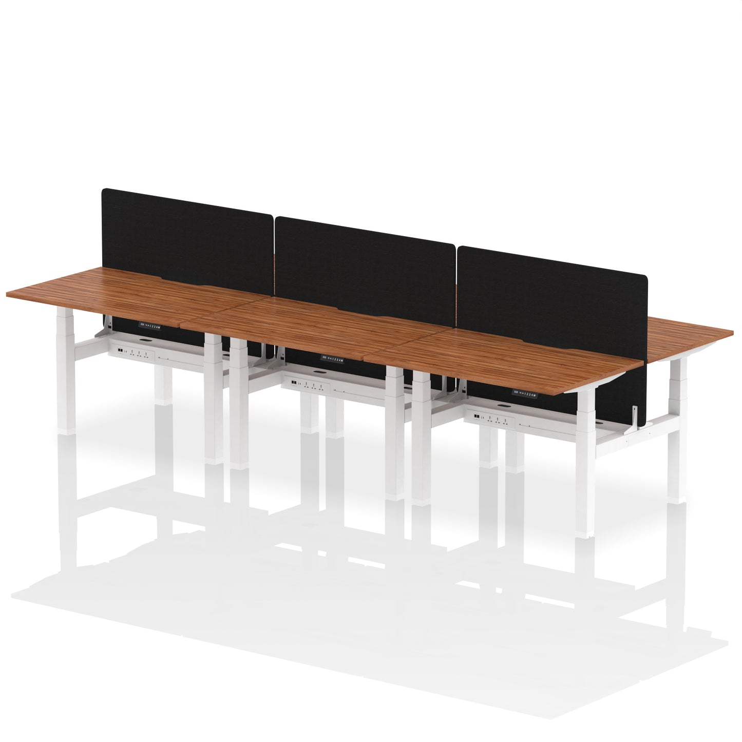 Air Back-to-Back Scalloped Edge Height Adjustable Bench Desk - 6 Person with Black Straight Screen - 1200mm, 1400mm, 1600mm - Multiple Colour Options