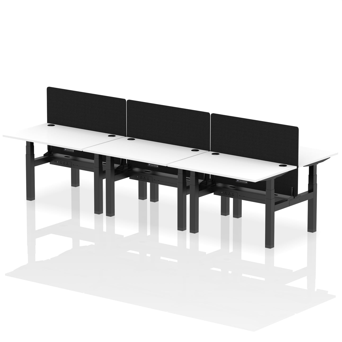 Air Back-to-Back Height Adjustable Bench Desk - 6 Person with Black Straight Screen - 1200mm, 1400mm, 1600mm, 1800mm - Multiple Colour Options