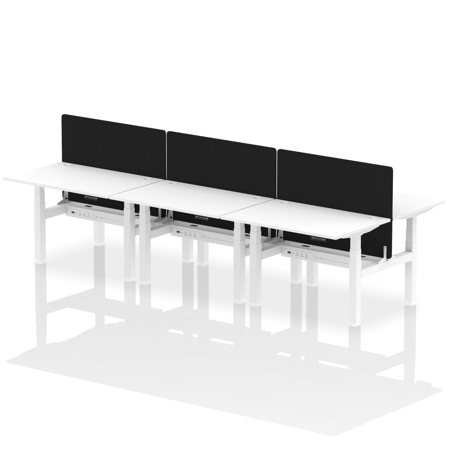 Air Back-to-Back Height Adjustable Bench Desk - 6 Person with Black Straight Screen - 1200mm, 1400mm, 1600mm, 1800mm - Multiple Colour Options