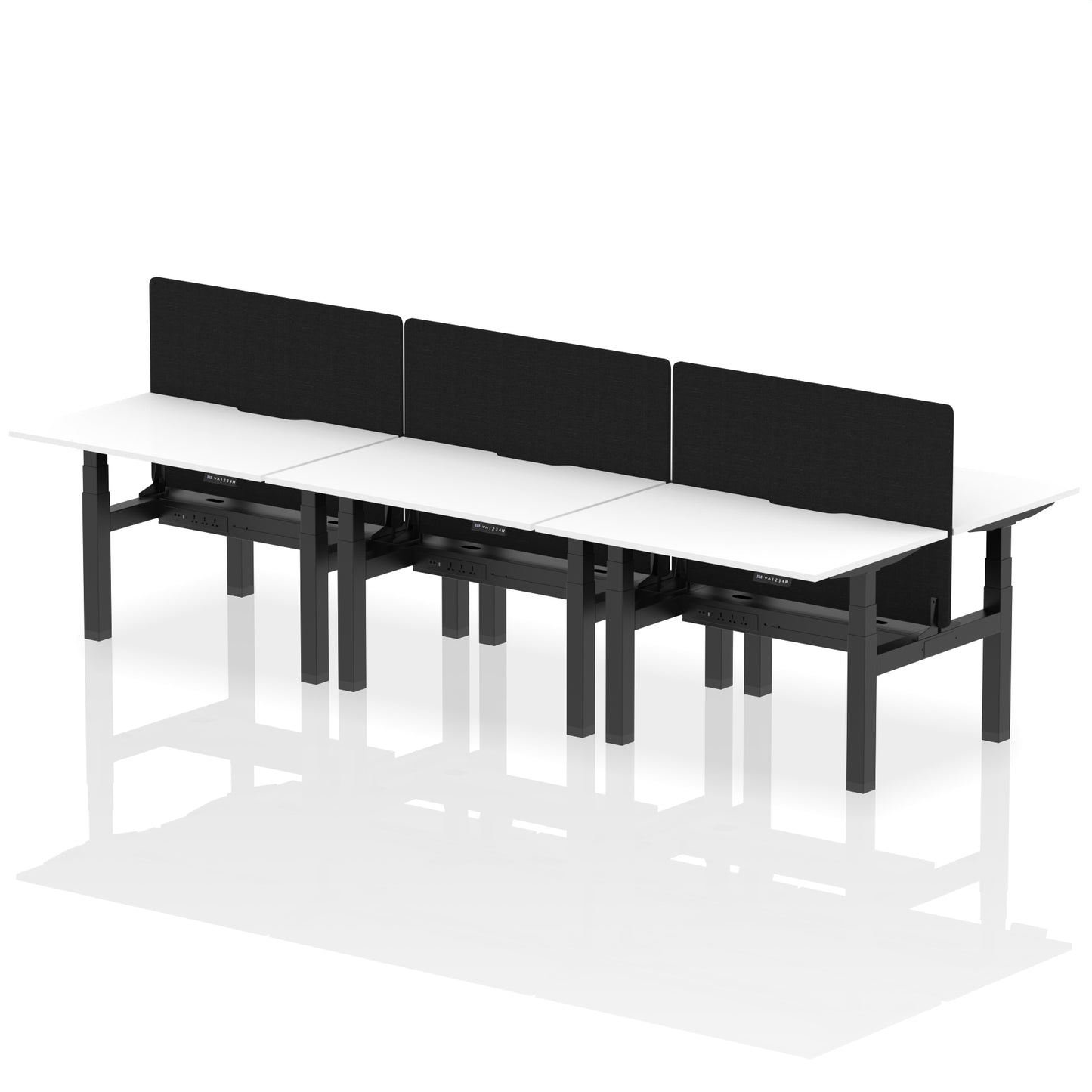 Air Back-to-Back Scalloped Edge Height Adjustable Bench Desk - 6 Person with Black Straight Screen - 1200mm, 1400mm, 1600mm - Multiple Colour Options