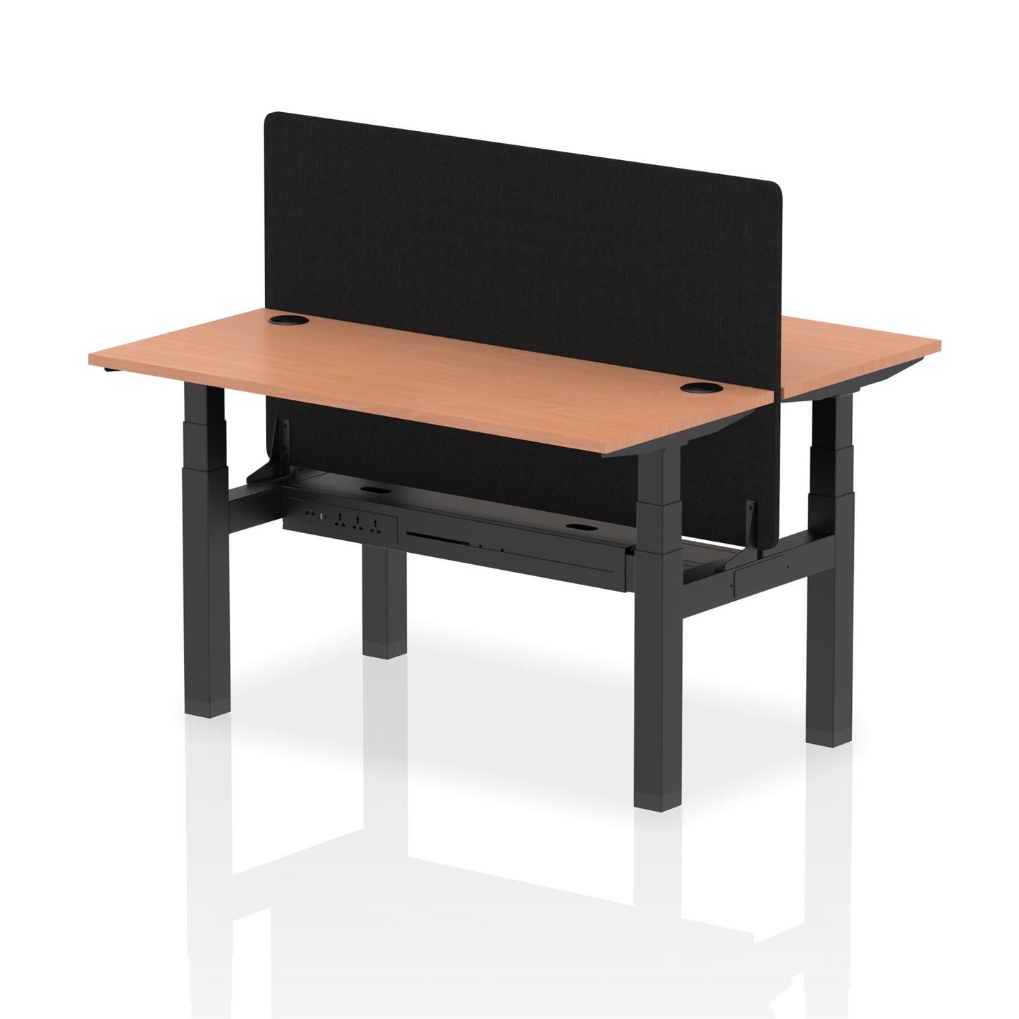 Air Back-to-Back Slimline Height Adjustable Bench Desk - 2 Person with Black Straight Screen - 1200mm, 1400mm, 1600mm, 1800mm - Multiple Colour Options