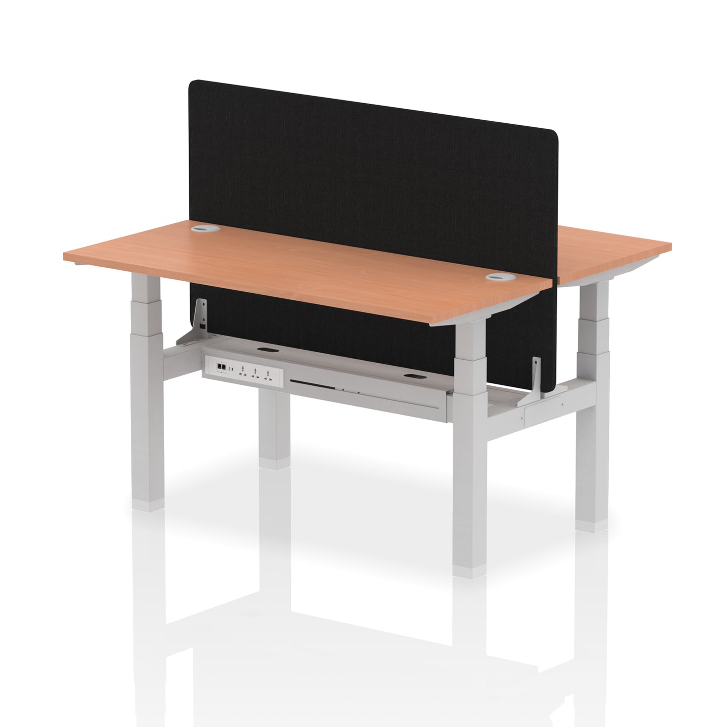 Air Back-to-Back Slimline Height Adjustable Bench Desk - 2 Person with Black Straight Screen - 1200mm, 1400mm, 1600mm, 1800mm - Multiple Colour Options
