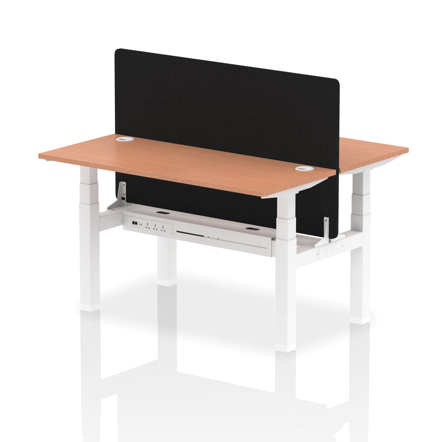 Air Back-to-Back Slimline Height Adjustable Bench Desk - 2 Person with Black Straight Screen - 1200mm, 1400mm, 1600mm, 1800mm - Multiple Colour Options