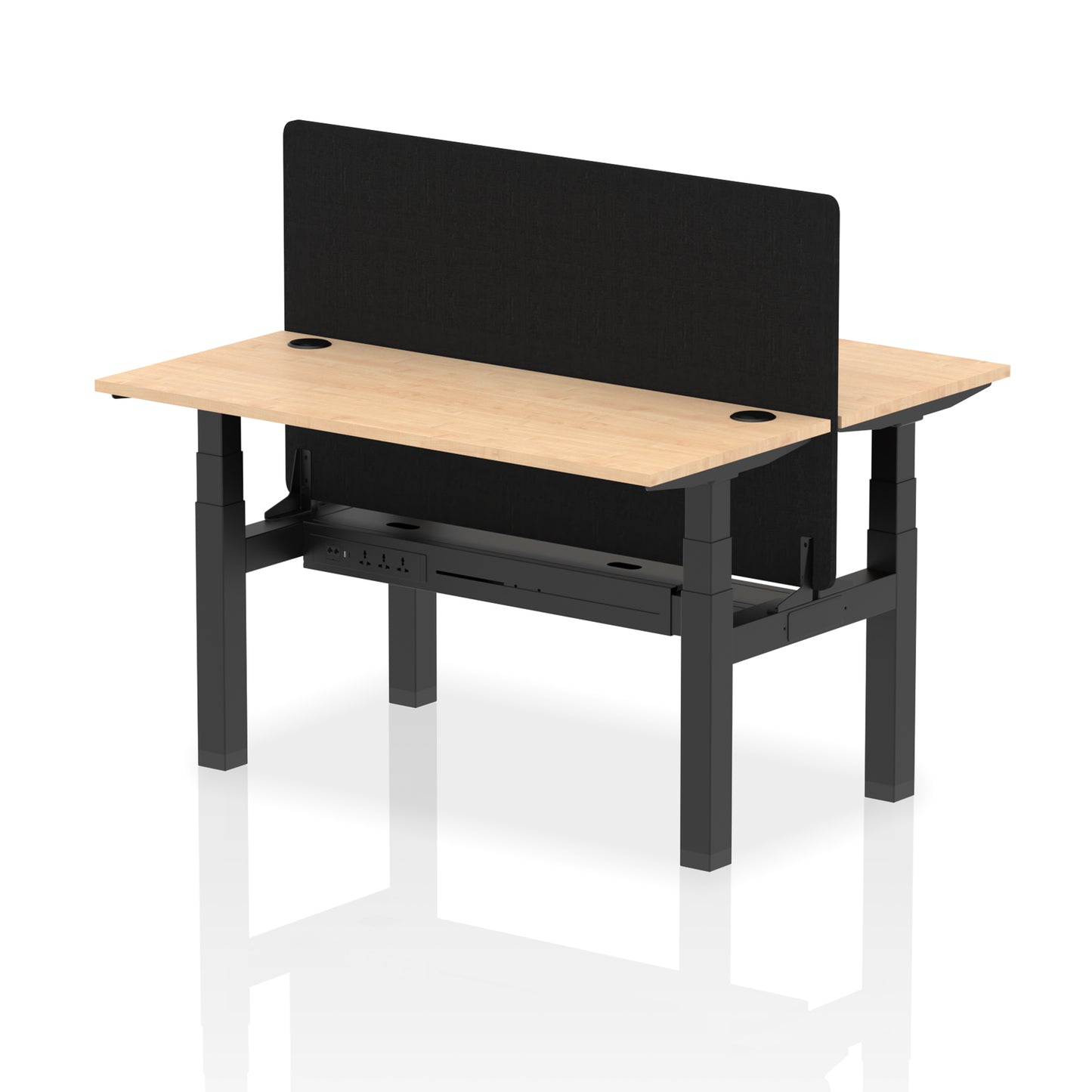 Air Back-to-Back Slimline Height Adjustable Bench Desk - 2 Person with Black Straight Screen - 1200mm, 1400mm, 1600mm, 1800mm - Multiple Colour Options