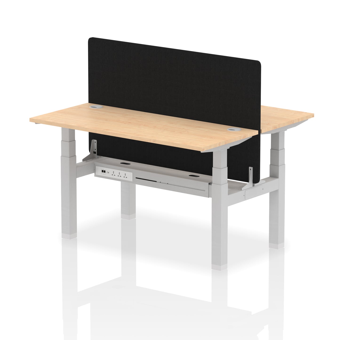 Air Back-to-Back Slimline Height Adjustable Bench Desk - 2 Person with Black Straight Screen - 1200mm, 1400mm, 1600mm, 1800mm - Multiple Colour Options