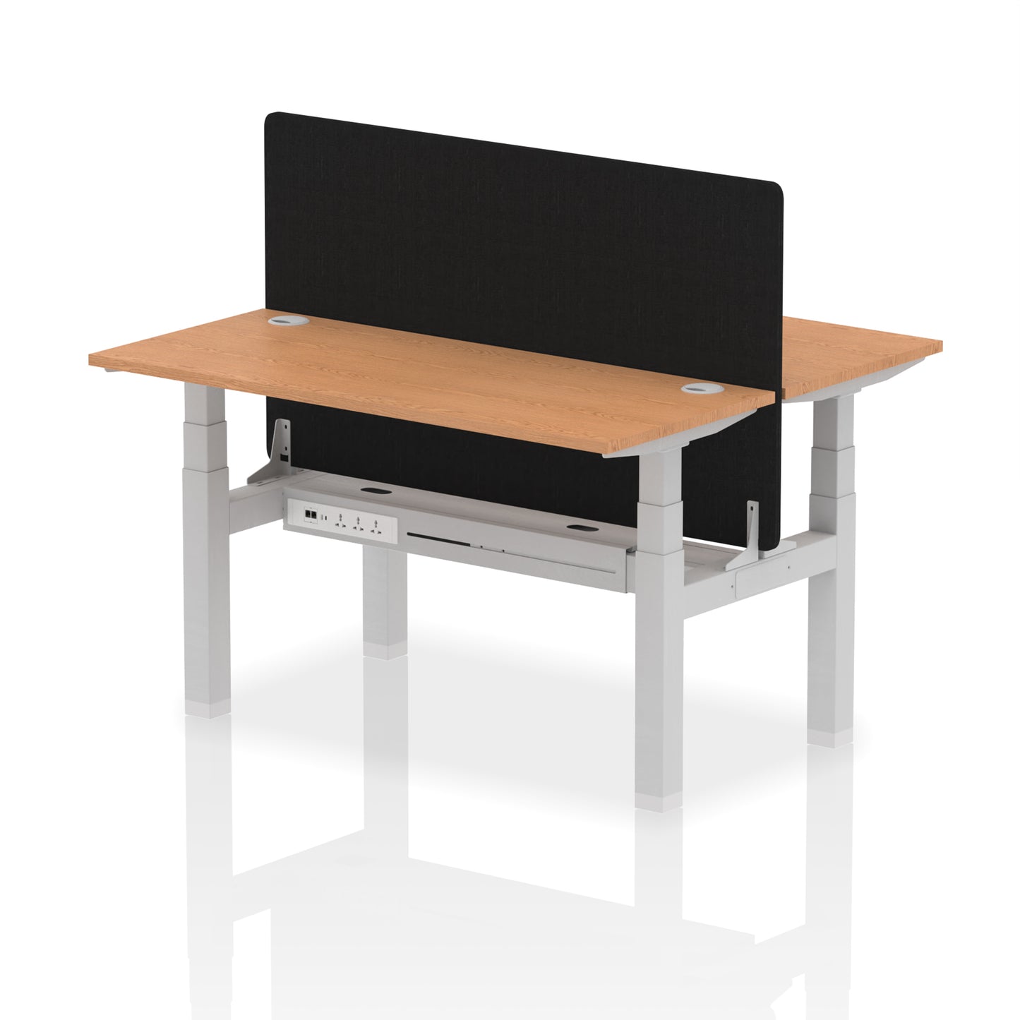 Air Back-to-Back Slimline Height Adjustable Bench Desk - 2 Person with Black Straight Screen - 1200mm, 1400mm, 1600mm, 1800mm - Multiple Colour Options