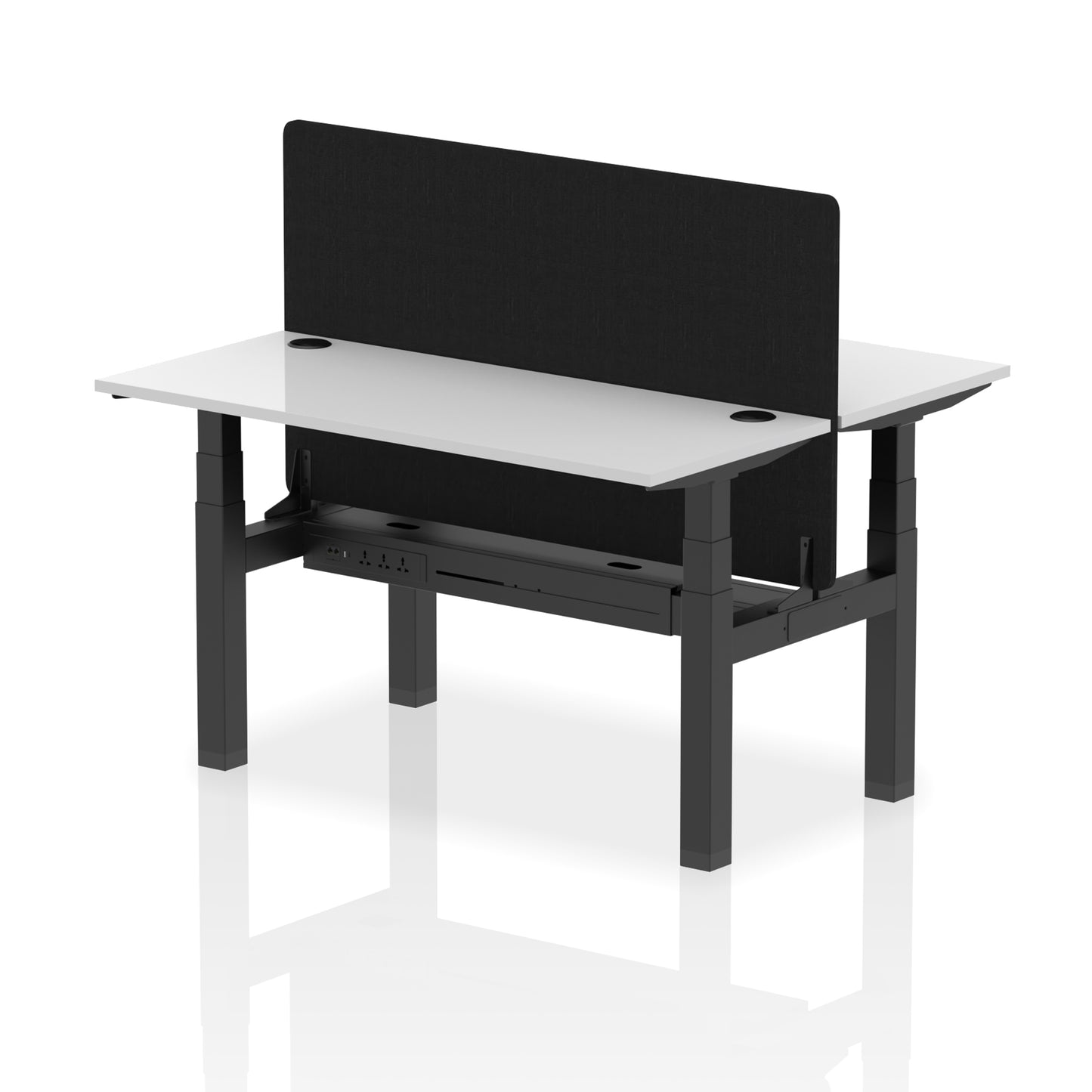 Air Back-to-Back Slimline Height Adjustable Bench Desk - 2 Person with Black Straight Screen - 1200mm, 1400mm, 1600mm, 1800mm - Multiple Colour Options