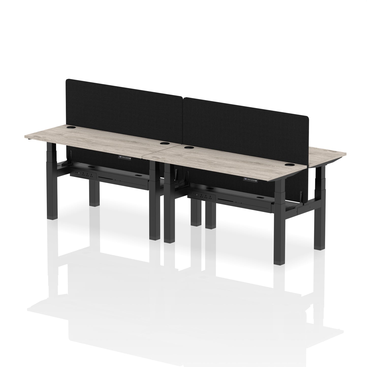 Air Back-to-Back Slimline Height Adjustable Bench Desk - 4 Person with Black Straight Screen - 1200mm, 1400mm, 1600mm, 1800mm - Multiple Colour Options