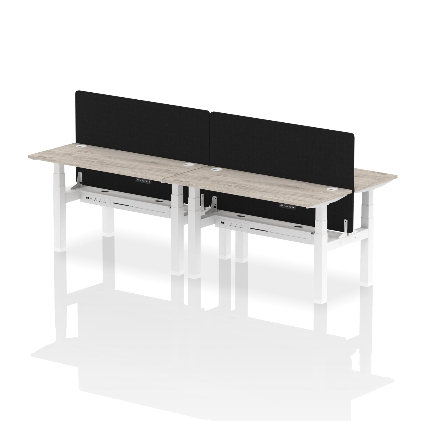Air Back-to-Back Slimline Height Adjustable Bench Desk - 4 Person with Black Straight Screen - 1200mm, 1400mm, 1600mm, 1800mm - Multiple Colour Options