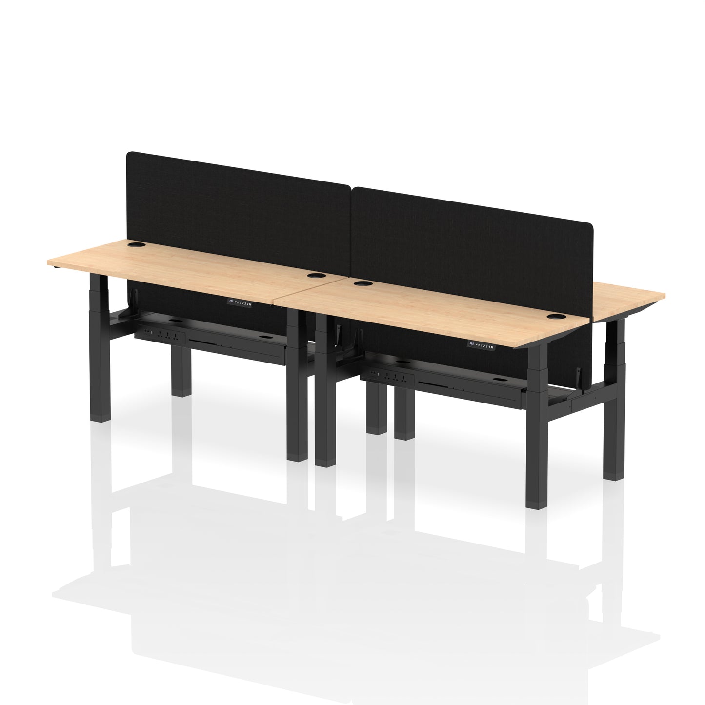 Air Back-to-Back Slimline Height Adjustable Bench Desk - 4 Person with Black Straight Screen - 1200mm, 1400mm, 1600mm, 1800mm - Multiple Colour Options