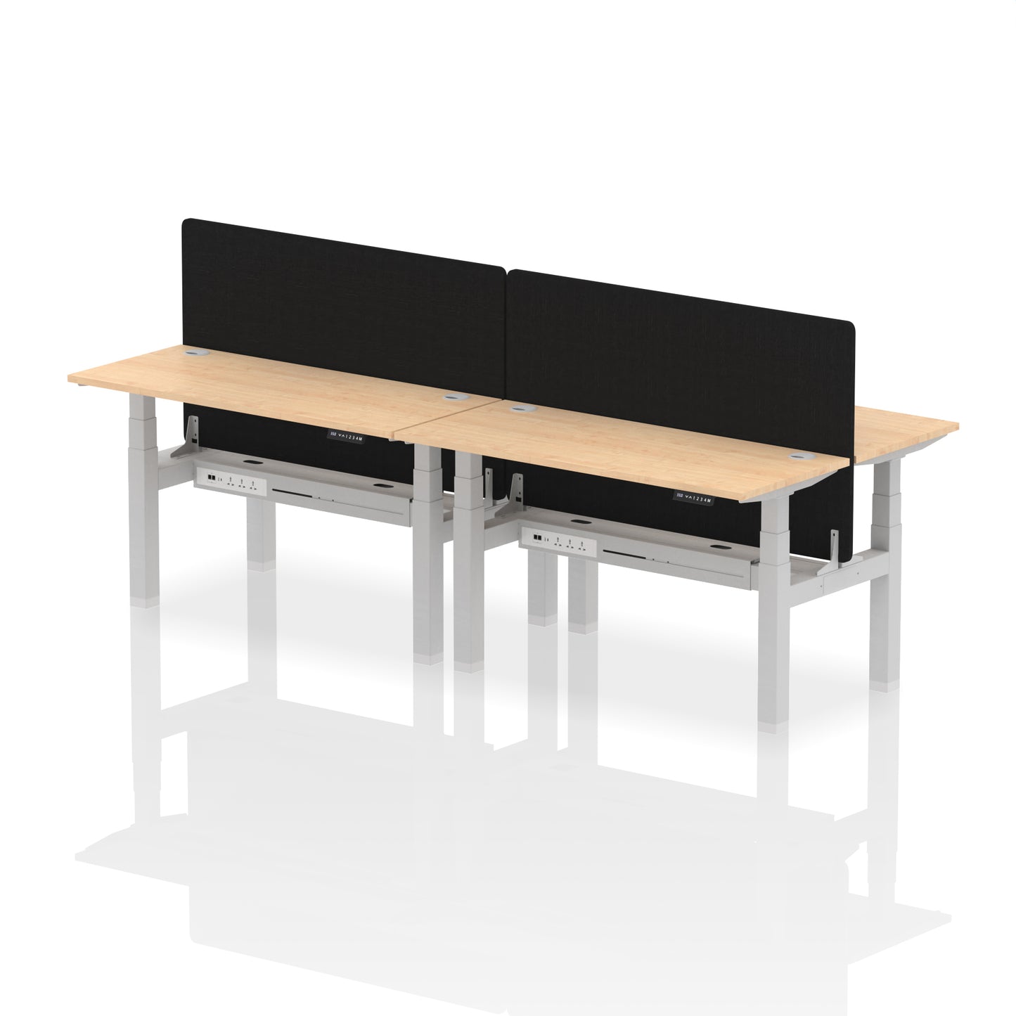 Air Back-to-Back Slimline Height Adjustable Bench Desk - 4 Person with Black Straight Screen - 1200mm, 1400mm, 1600mm, 1800mm - Multiple Colour Options