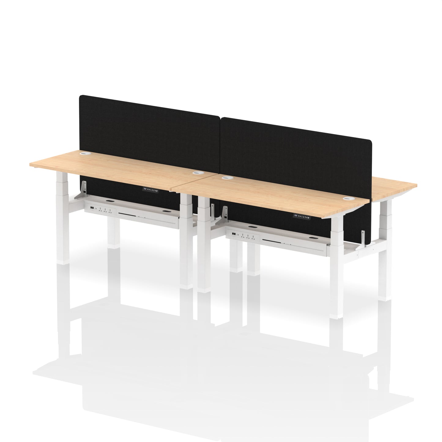 Air Back-to-Back Slimline Height Adjustable Bench Desk - 4 Person with Black Straight Screen - 1200mm, 1400mm, 1600mm, 1800mm - Multiple Colour Options