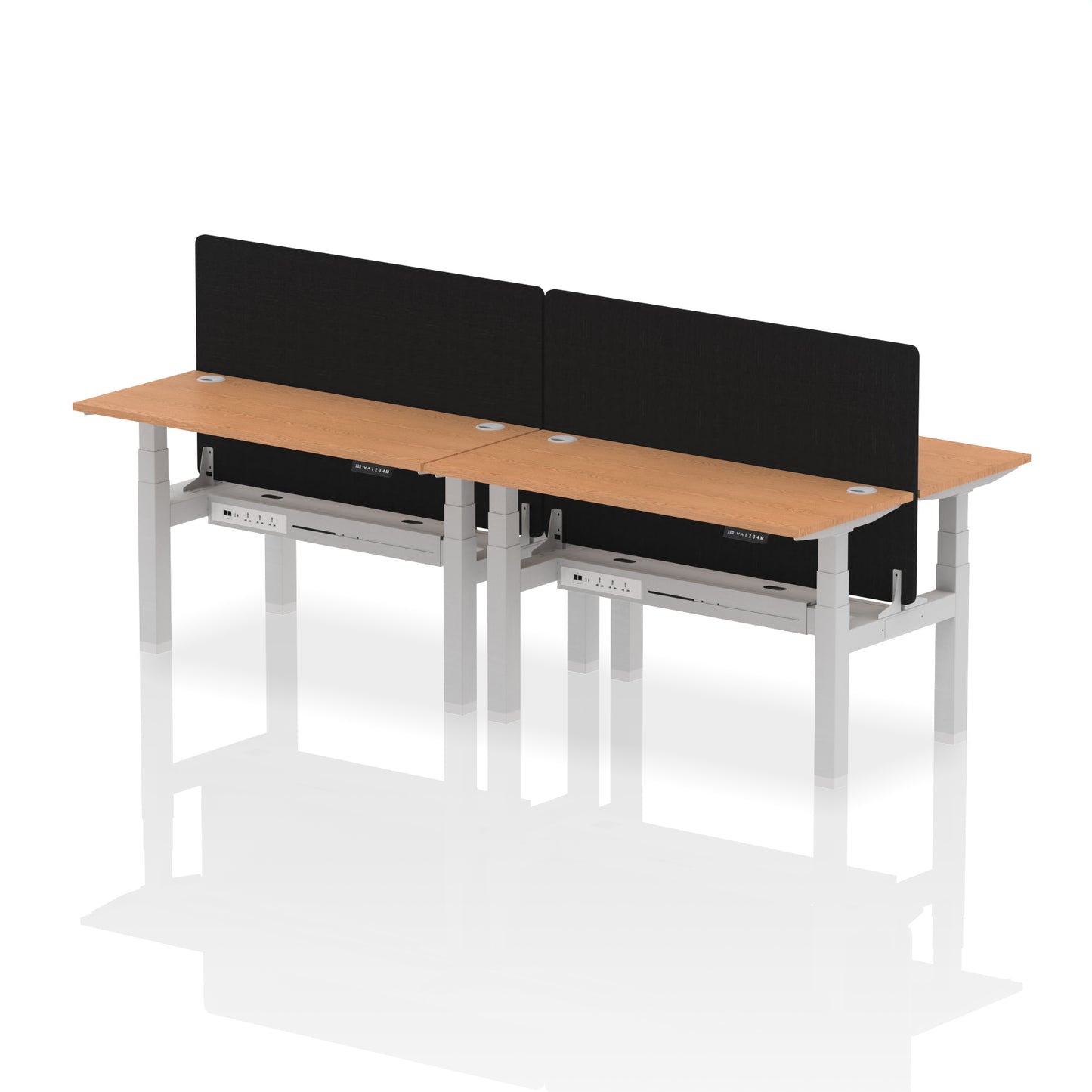 Air Back-to-Back Slimline Height Adjustable Bench Desk - 4 Person with Black Straight Screen - 1200mm, 1400mm, 1600mm, 1800mm - Multiple Colour Options