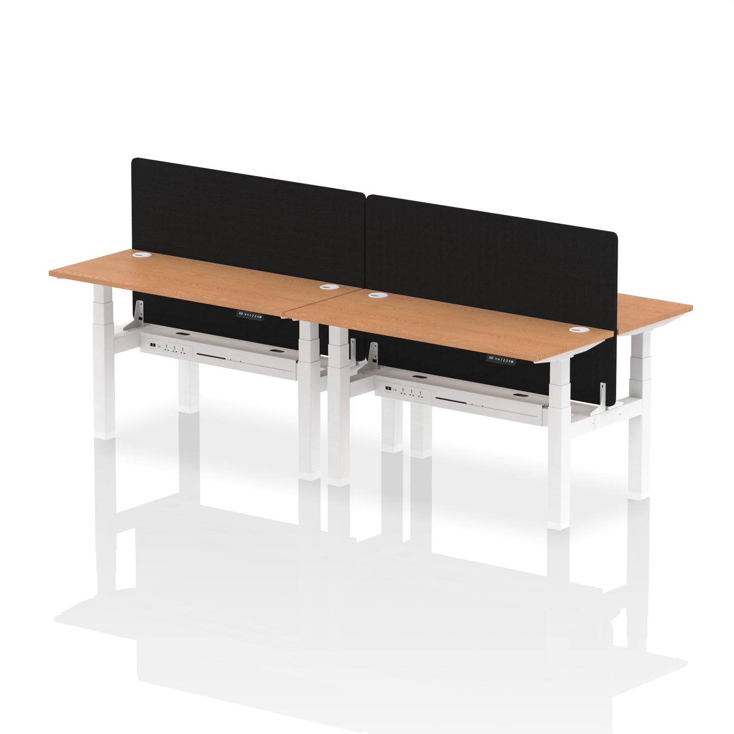 Air Back-to-Back Slimline Height Adjustable Bench Desk - 4 Person with Black Straight Screen - 1200mm, 1400mm, 1600mm, 1800mm - Multiple Colour Options