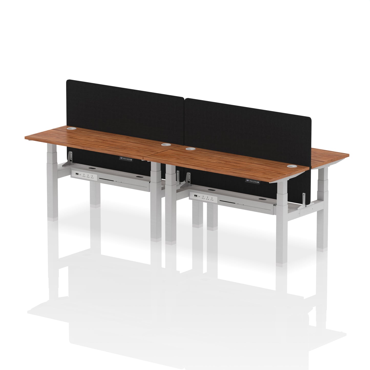 Air Back-to-Back Slimline Height Adjustable Bench Desk - 4 Person with Black Straight Screen - 1200mm, 1400mm, 1600mm, 1800mm - Multiple Colour Options